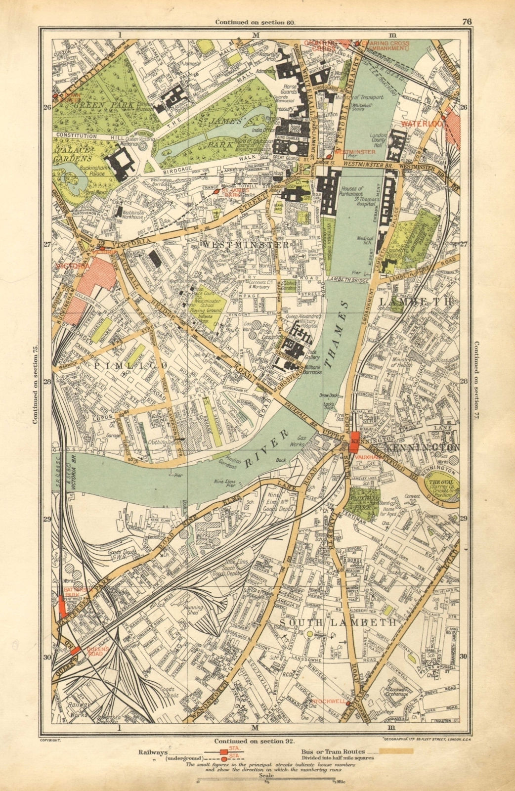 Associate Product LONDON. Lambeth, Westminster, Victoria, Oval, Waterloo, Charing Cross 1928 map
