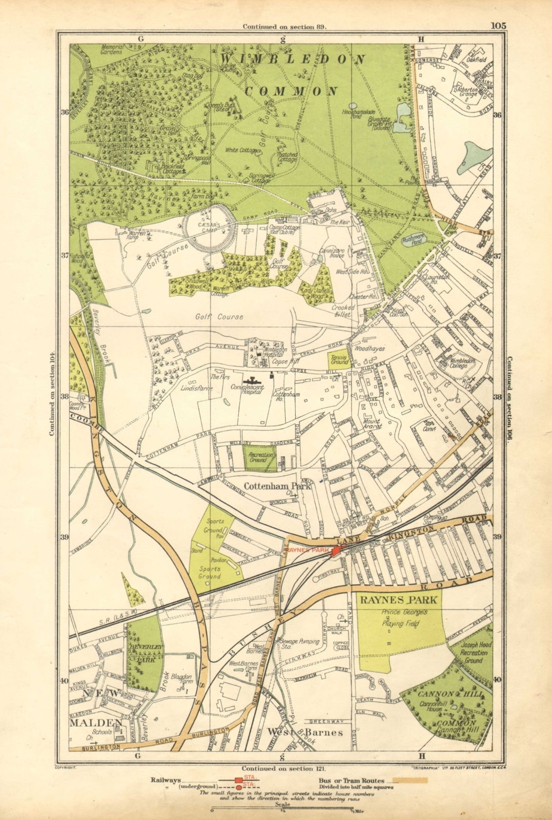 WIMBLEDON. Raynes Park, Cottenham Park, New Malden, Shannon Corner 1928 map