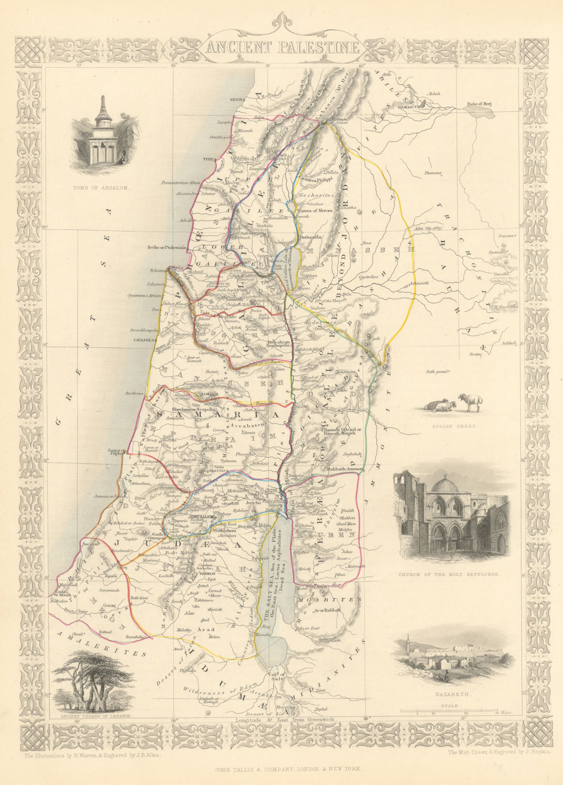 Associate Product ANCIENT PALESTINE. 12 tribes of Israel. Levant Jordan. TALLIS/RAPKIN 1851 map