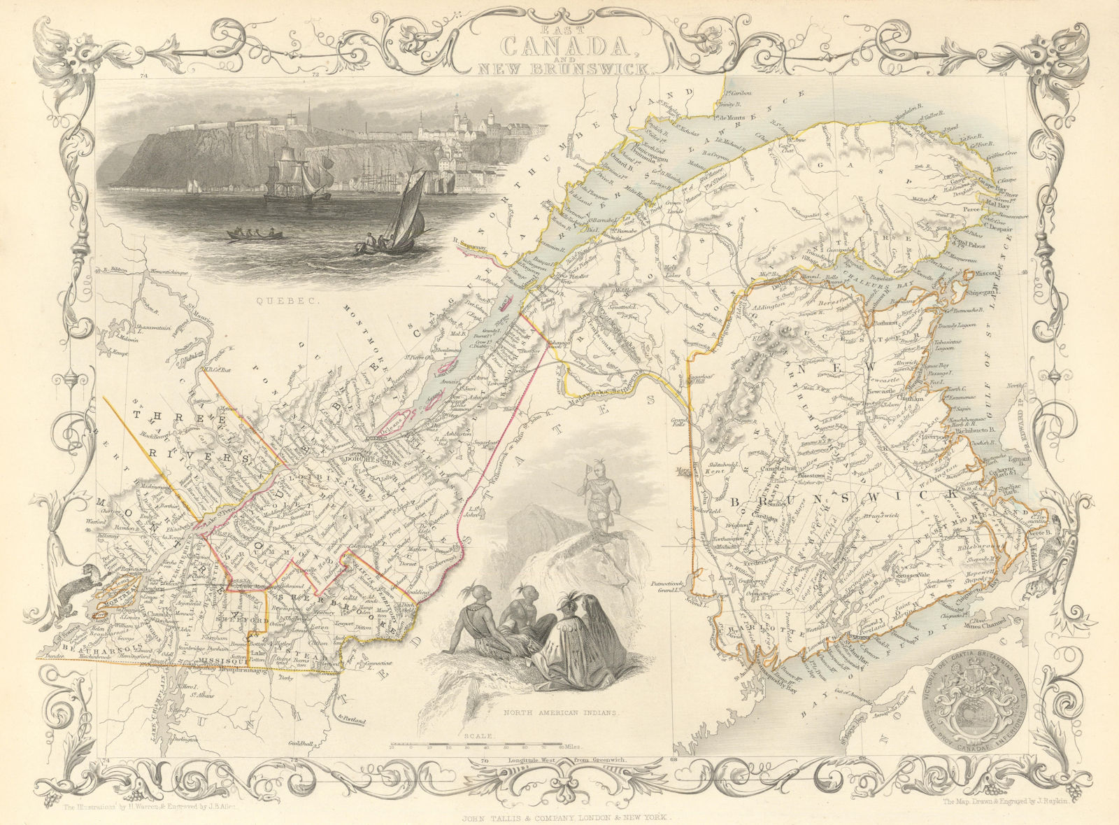 EAST CANADA & NEW BRUNSWICK'. Quebec. Québec city view. TALLIS/RAPKIN 1851 map