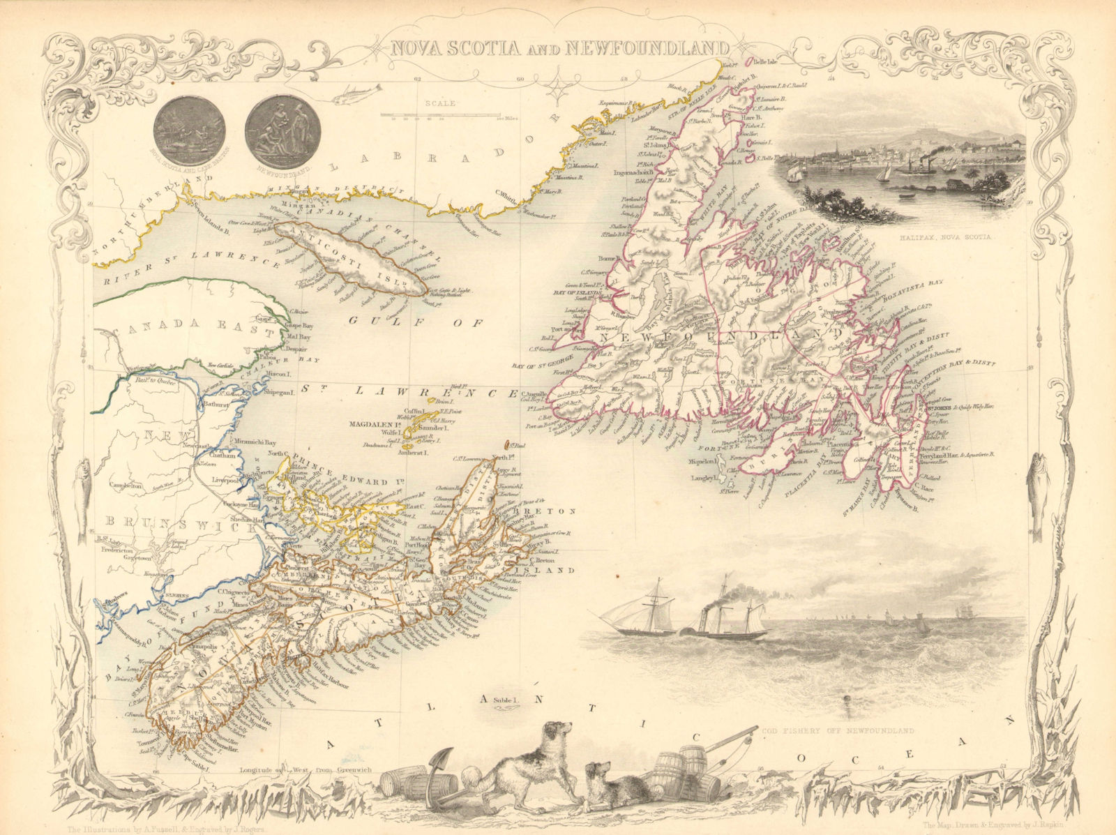 NOVA SCOTIA & NEWFOUNDLAND. Halifax view. Canada. PE. TALLIS/RAPKIN 1851 map