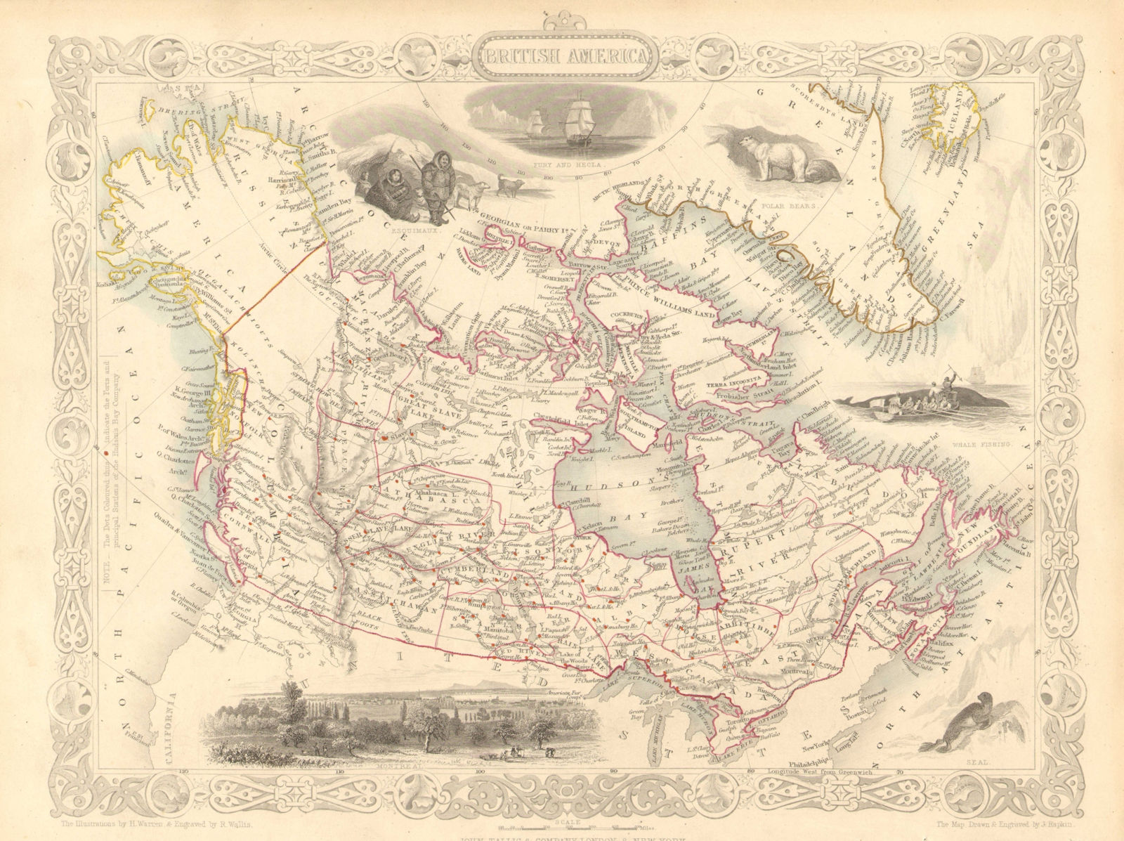BRITISH AMERICA. Shows Hudson's Bay Company forts.Canada TALLIS/RAPKIN 1851 map