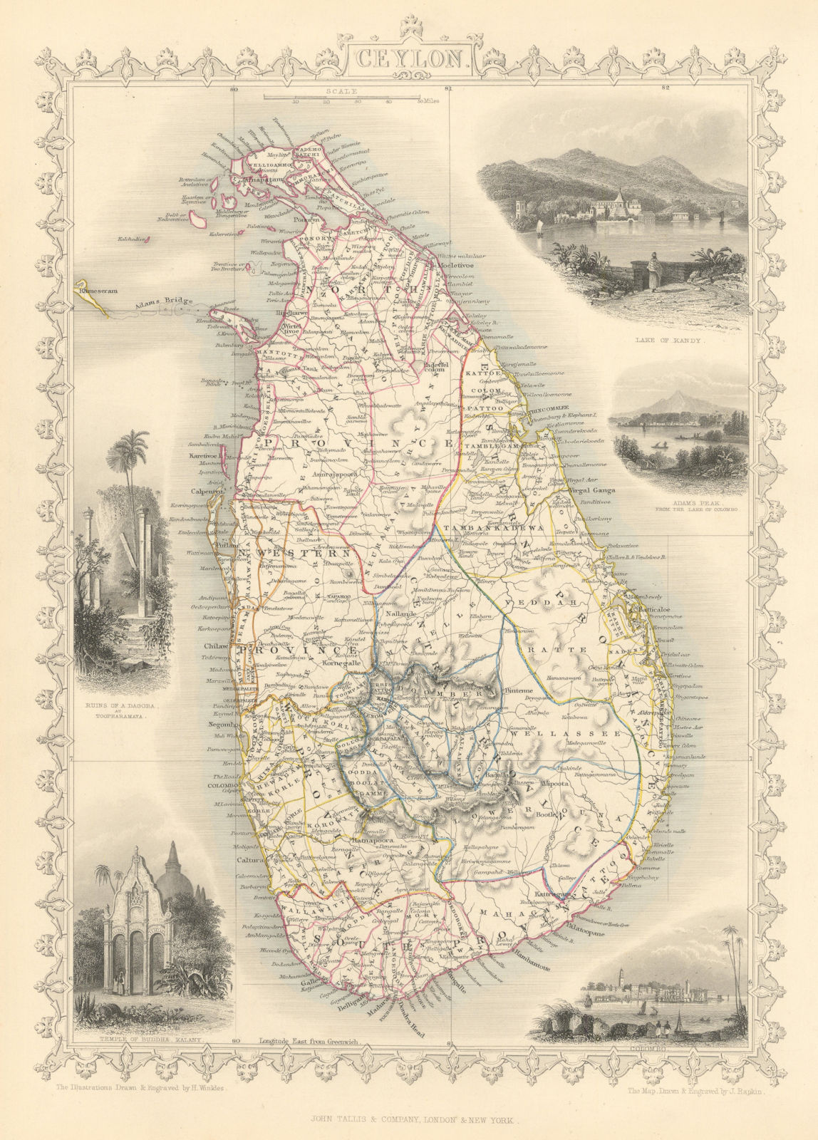 CEYLON. in provinces. Kandy & Colombo views. Sri Lanka. TALLIS/RAPKIN 1851 map