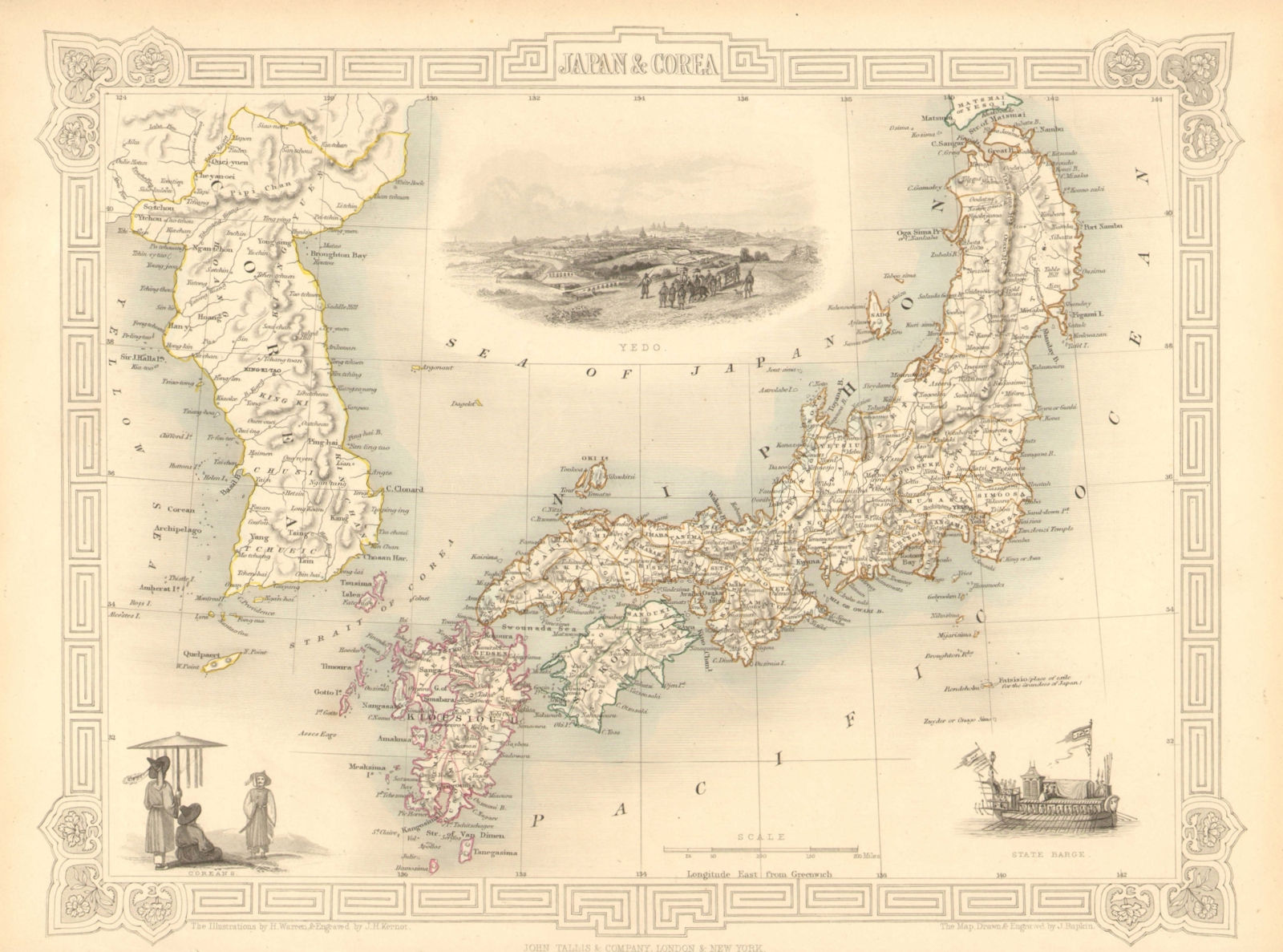 'JAPAN & COREA'. Yedo (Tokyo) King-ki-Tao (Seoul). Korea.TALLIS/RAPKIN 1851 map