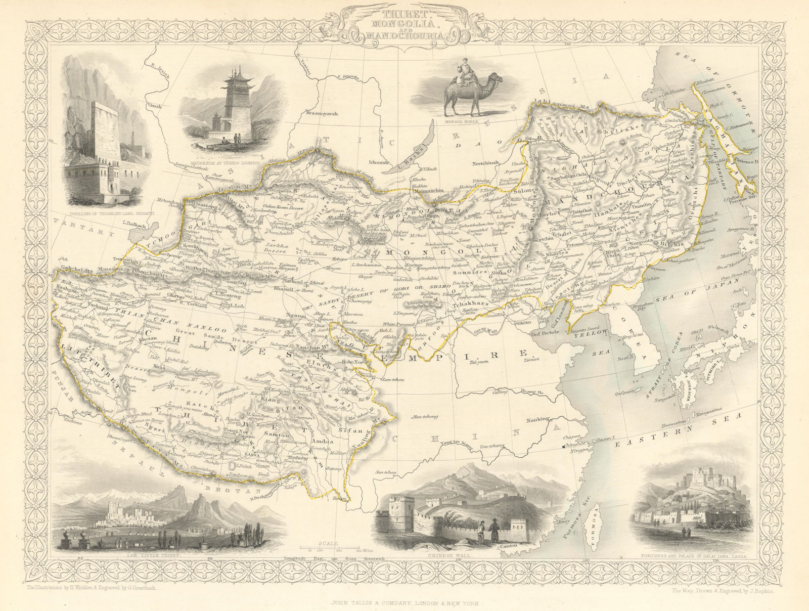 THIBET MONGOLIA MANDCHOURIA.Tibet Manchuria Ladakh China.TALLIS/RAPKIN 1851 map
