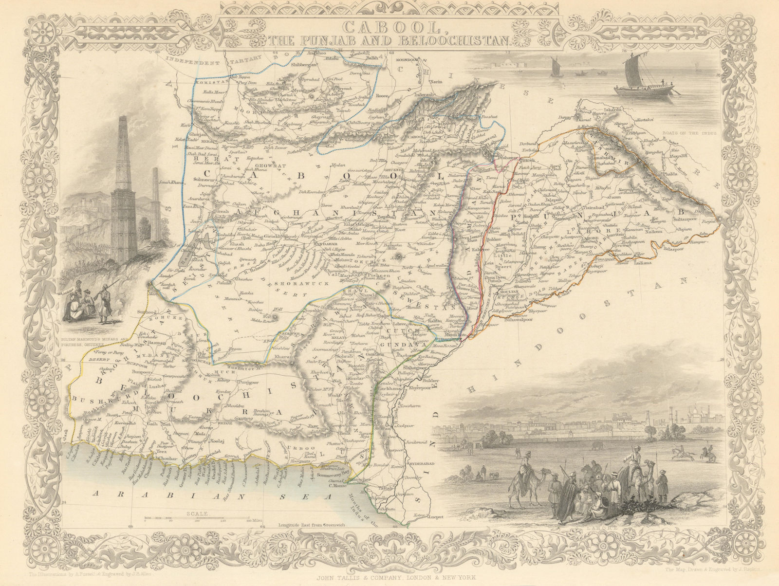 CABOOL PUNJAB & BELOOCHISTAN. Pakistan Afghanistan Kabul.TALLIS/RAPKIN 1851 map