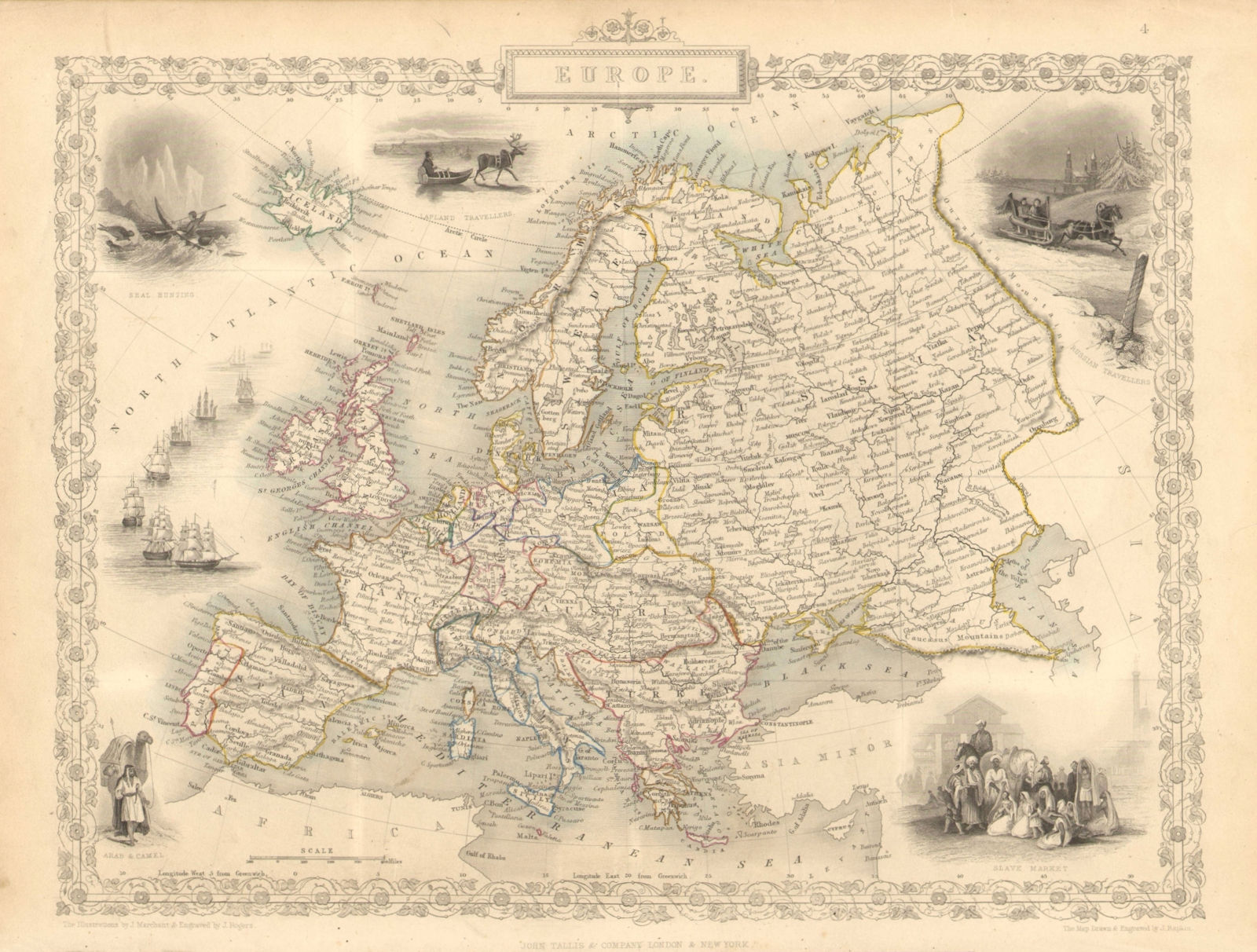 EUROPE. Austrian Empire Prussia Poland. Slave market pic.TALLIS/RAPKIN 1851 map