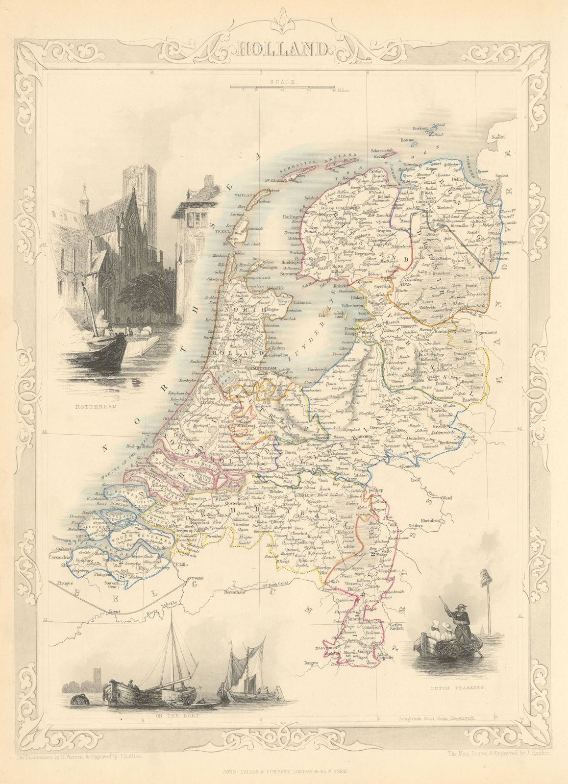 NETHERLANDS. 'Holland'. Provinces. Rotterdam view. TALLIS/RAPKIN 1851 old map