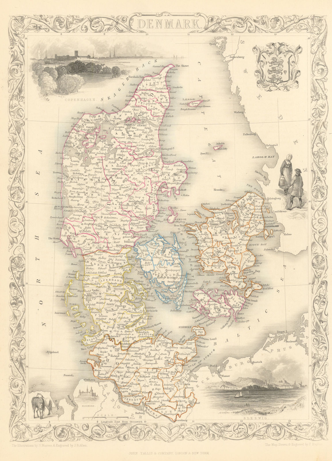 Associate Product DENMARK. including Schleswig-Holstein/Slesvig-Holsten. TALLIS/RAPKIN 1851 map