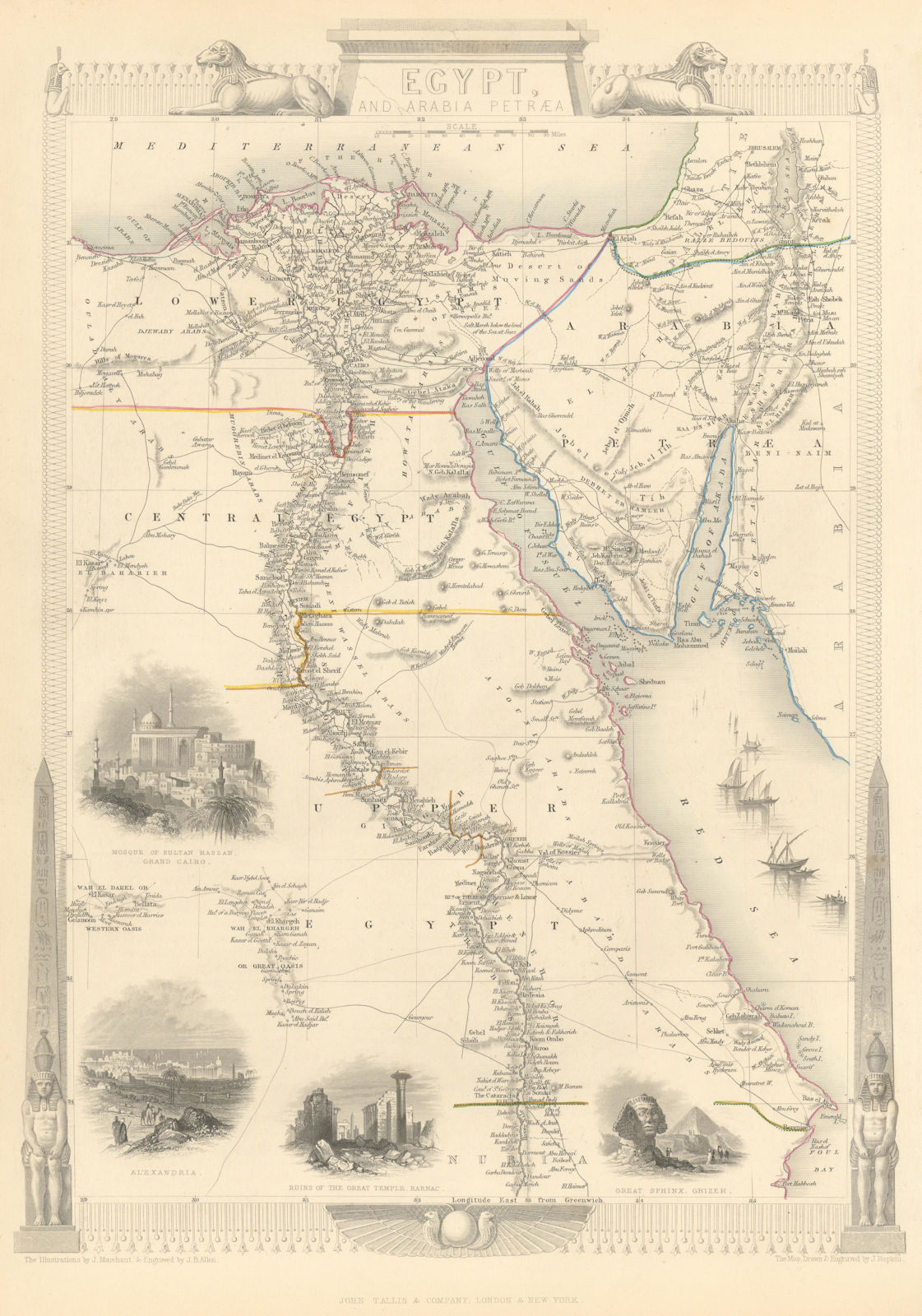 EGYPT/ARABIA PETRAEA. Cairo/Alexandria views.Nile valley.TALLIS/RAPKIN 1851 map