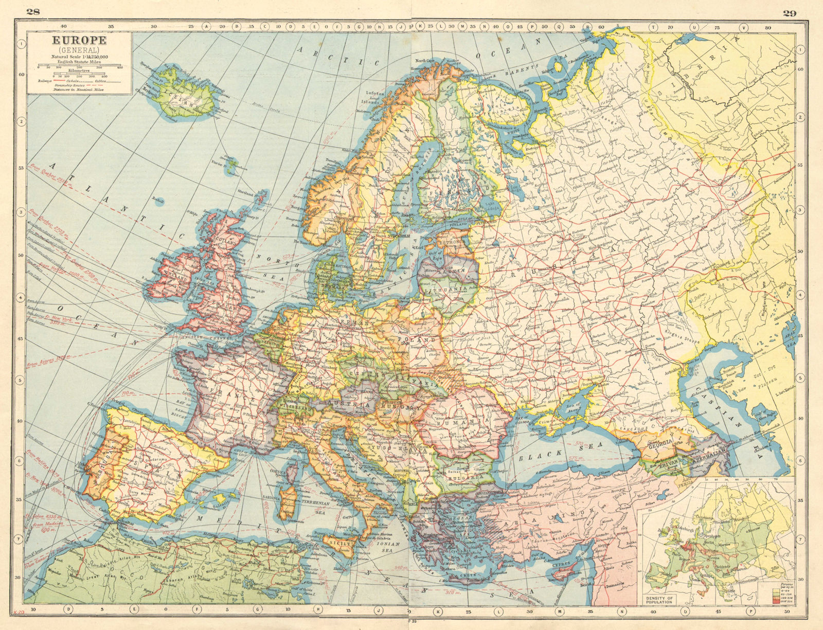 Associate Product EUROPE. Showing railways telegraph cables steamship routes canals 1920 old map