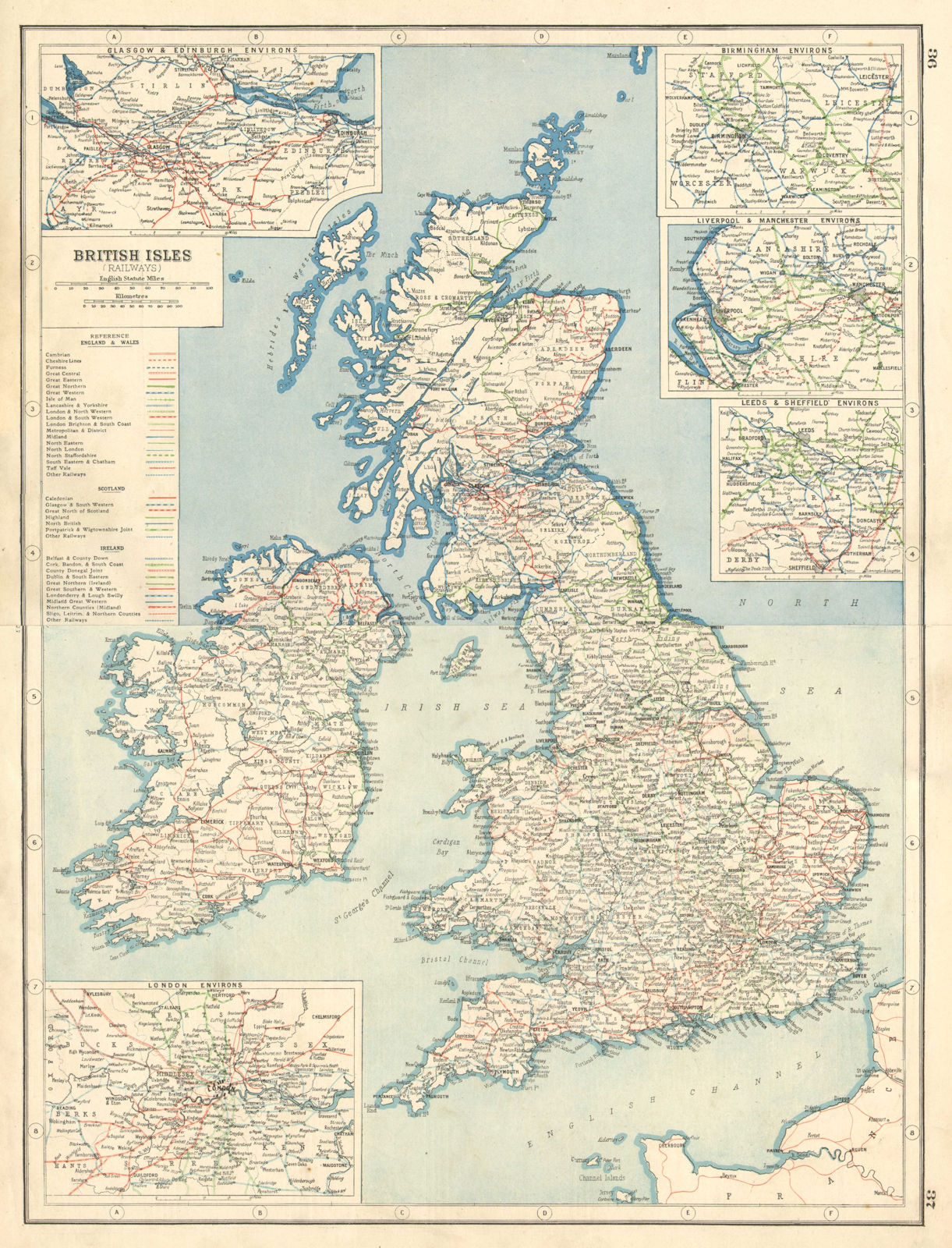 BRITISH ISLES RAILWAYS. Showing each company's lines. HARMSWORTH 1920 old map