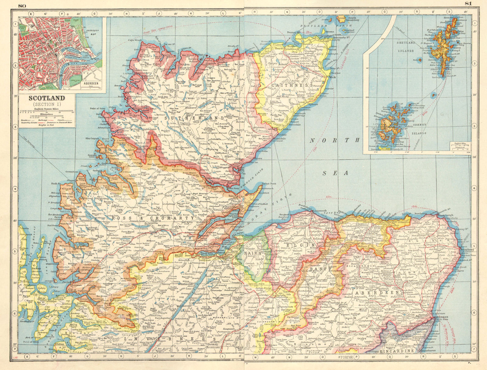 SCOTLAND NORTH/HIGHLANDS. Sutherland Ross/Cromarty Caithness. Aberdeen 1920 map