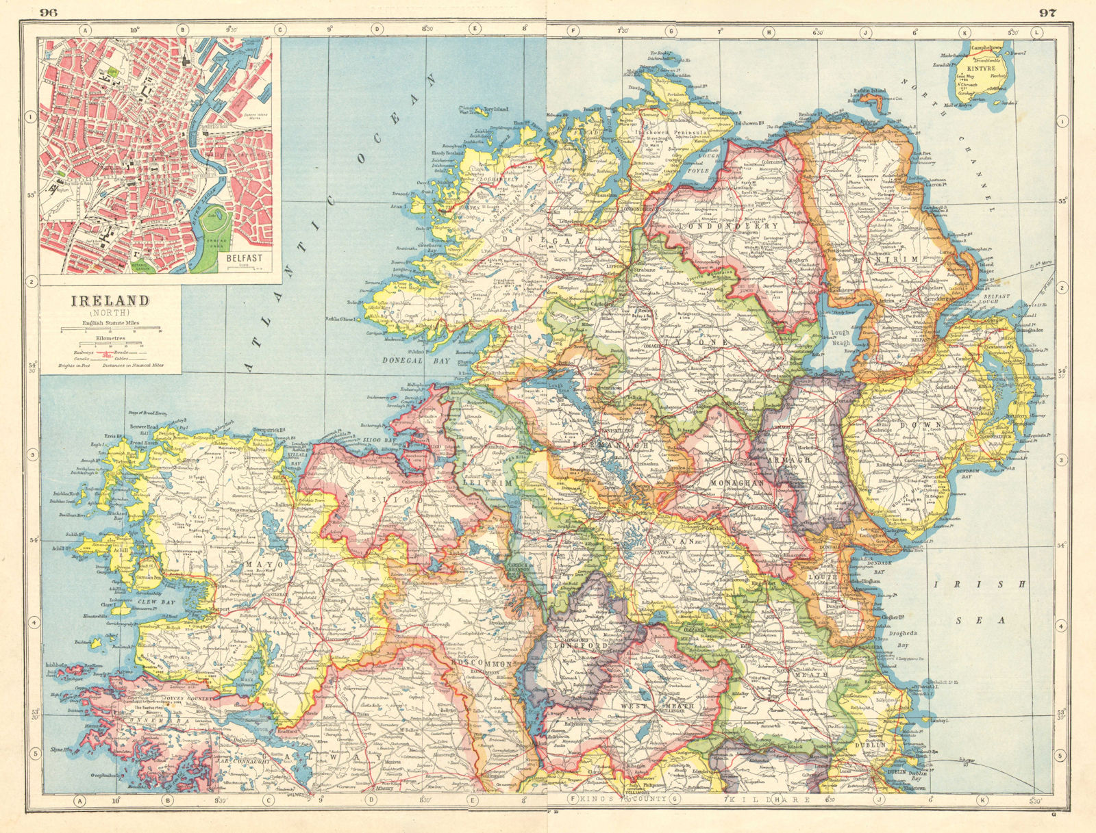IRELAND NORTH. Ulster Connacht Connaught. Belfast plan. HARMSWORTH 1920 map