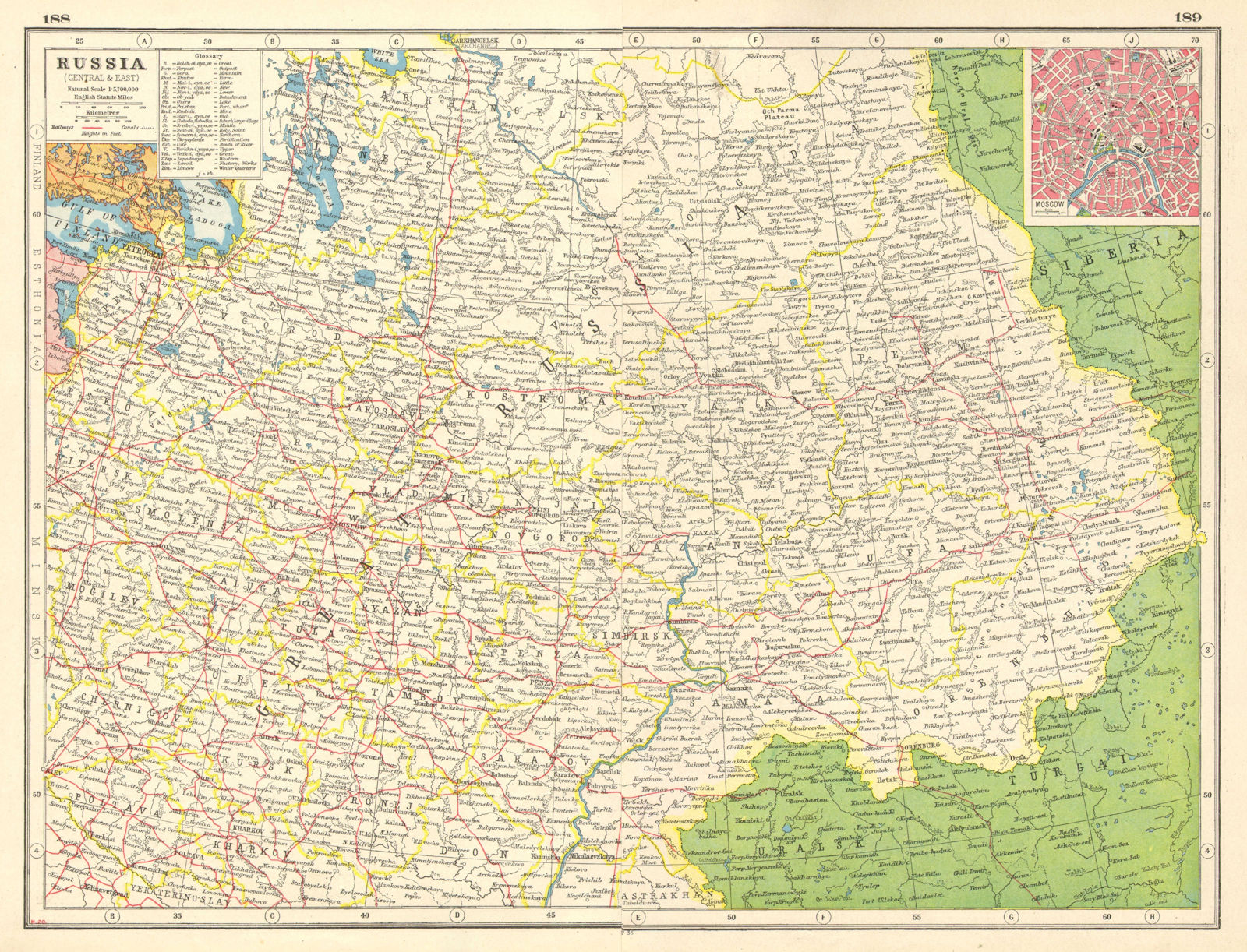 EUROPEAN RUSSIA. Shows Petrograd (St Petersburg). Moscow plan.Railways 1920 map