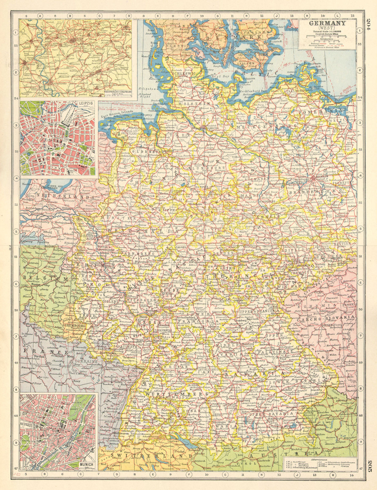 WESTERN GERMANY.inset Westphalian Ruhr Coalfields Leipzig Munich plans 1920 map