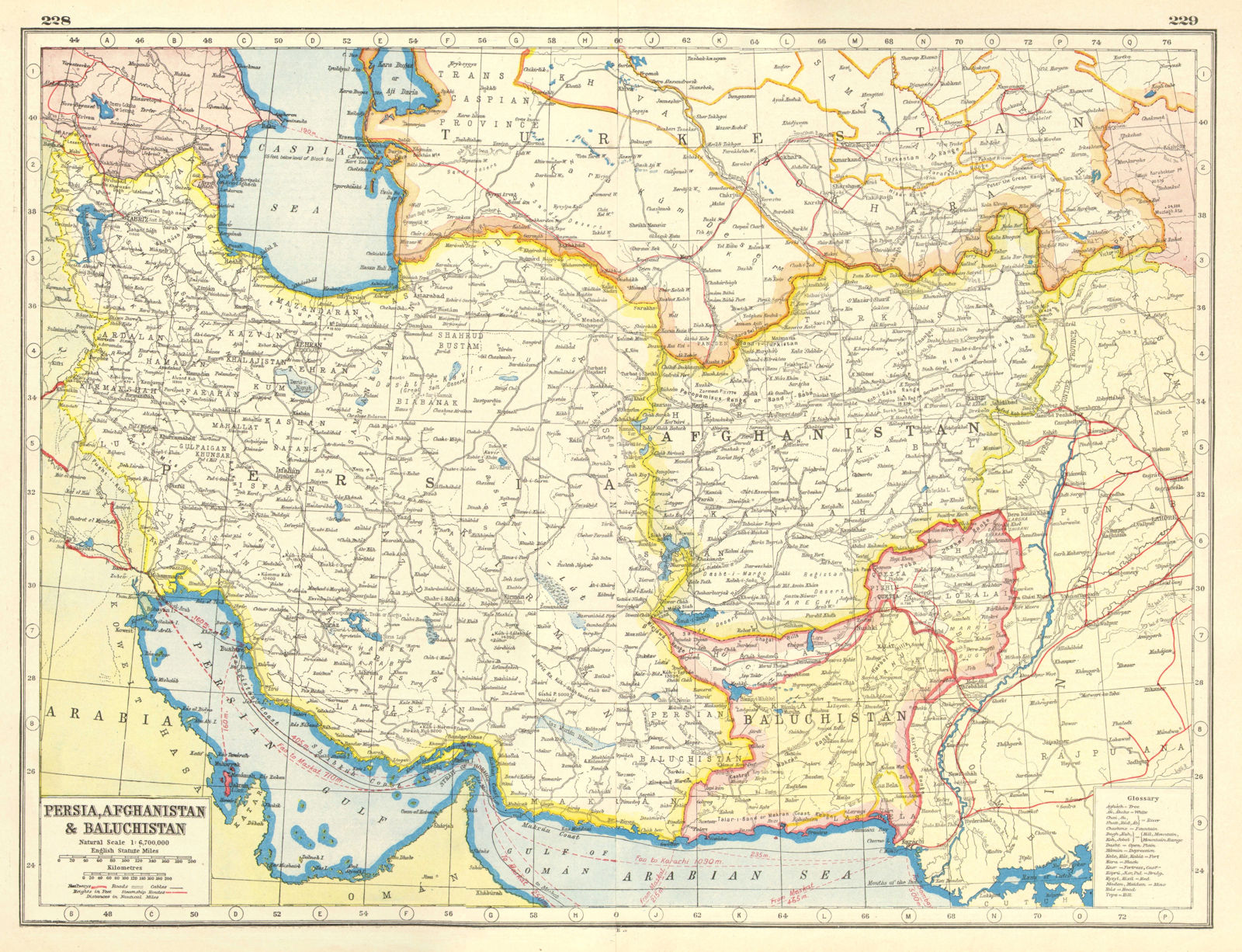 SOUTH WEST ASIA. Persia Afghanistan Baluchistan.Pakistan.British India 1920 map