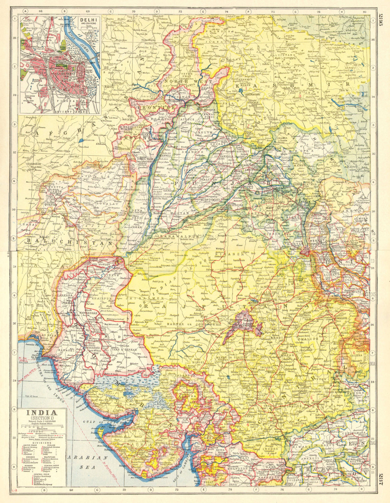 BRITISH INDIA NW.Punjab Kashmir Rajputana Frontier.Delhi plan.Railways 1920 map