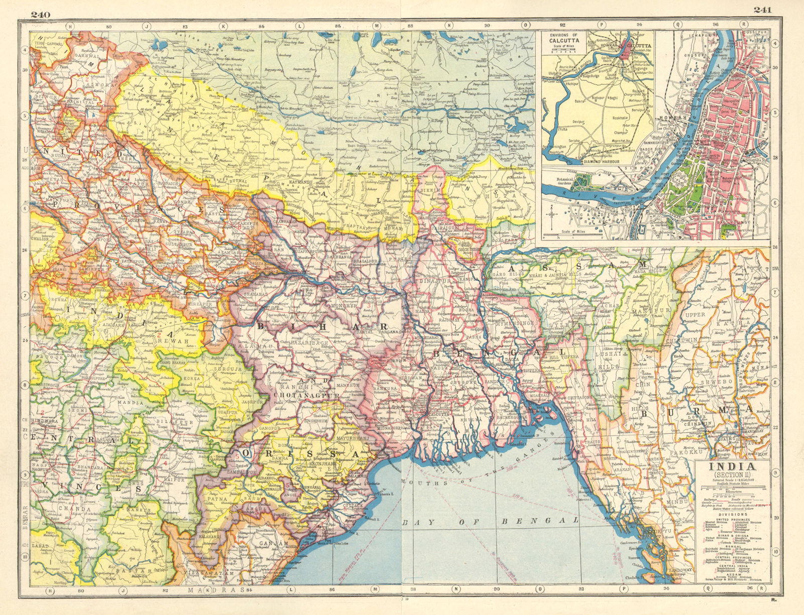 BRITISH INDIA NE. Bengal Nepal Orissa Bihar. Bangladesh. Calcutta plan 1920 map