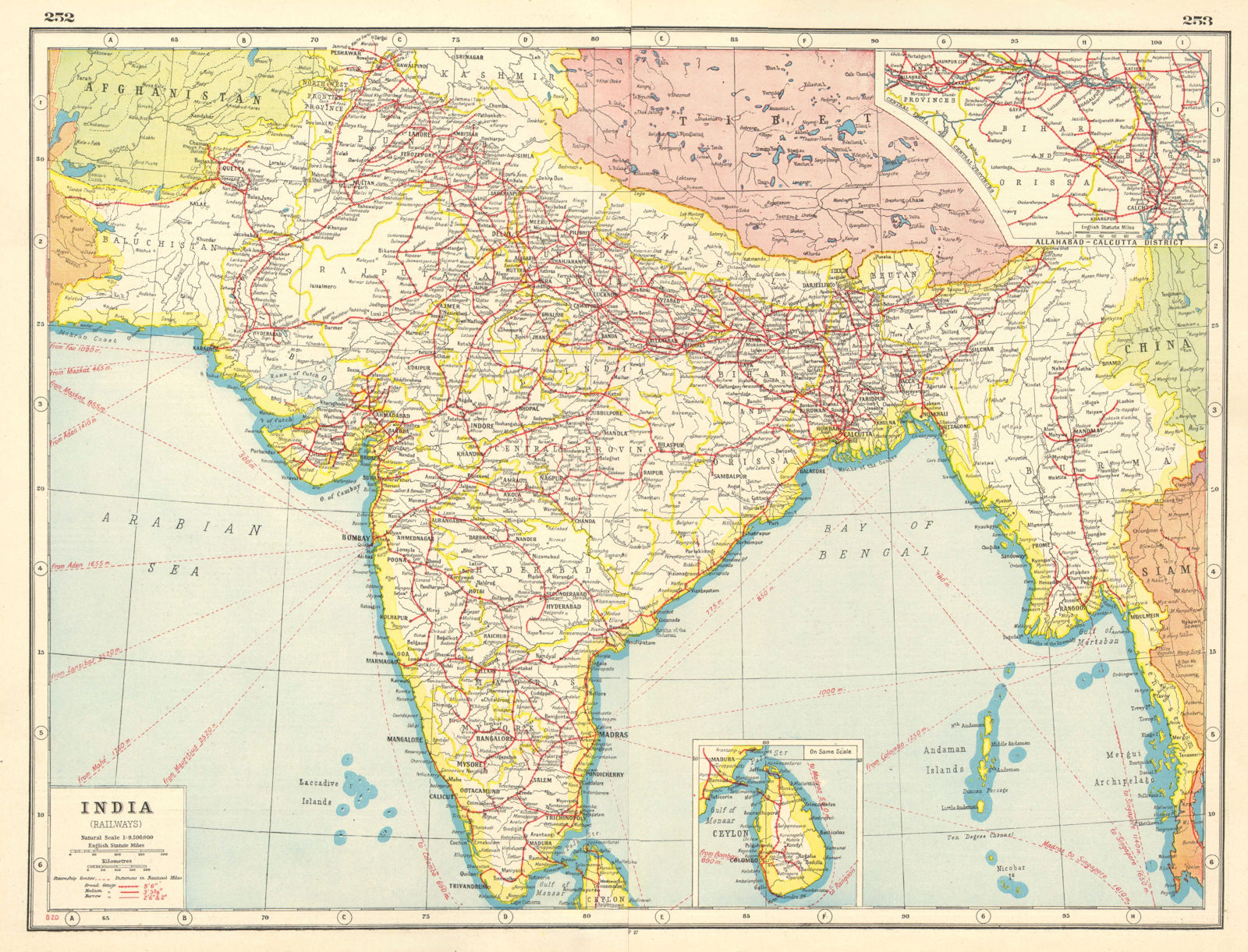 BRITISH INDIA RAILWAYS.broad medium narrow gauge.Pakistan Burma Ceylon 1920 map