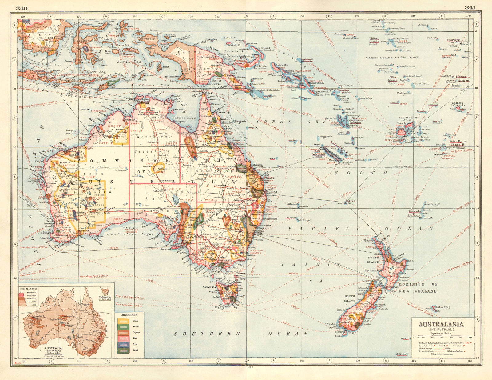 AUSTRALASIA INDUSTRIES. Australia New Zealand E Indies.Metals Minerals 1920 map