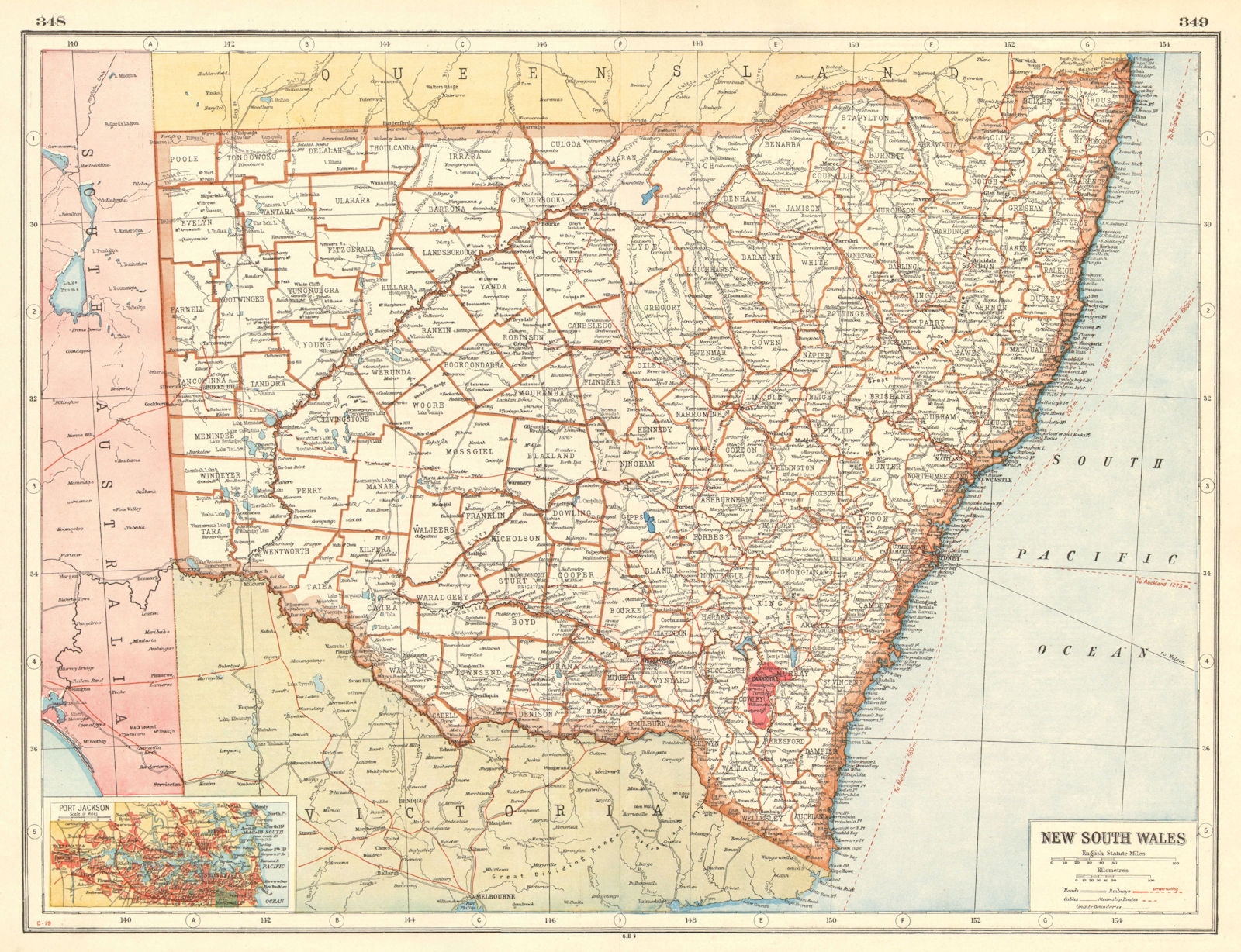 Associate Product NEW SOUTH WALES. Counties Railways. Sydney plan.Commonwealth Territory 1920 map