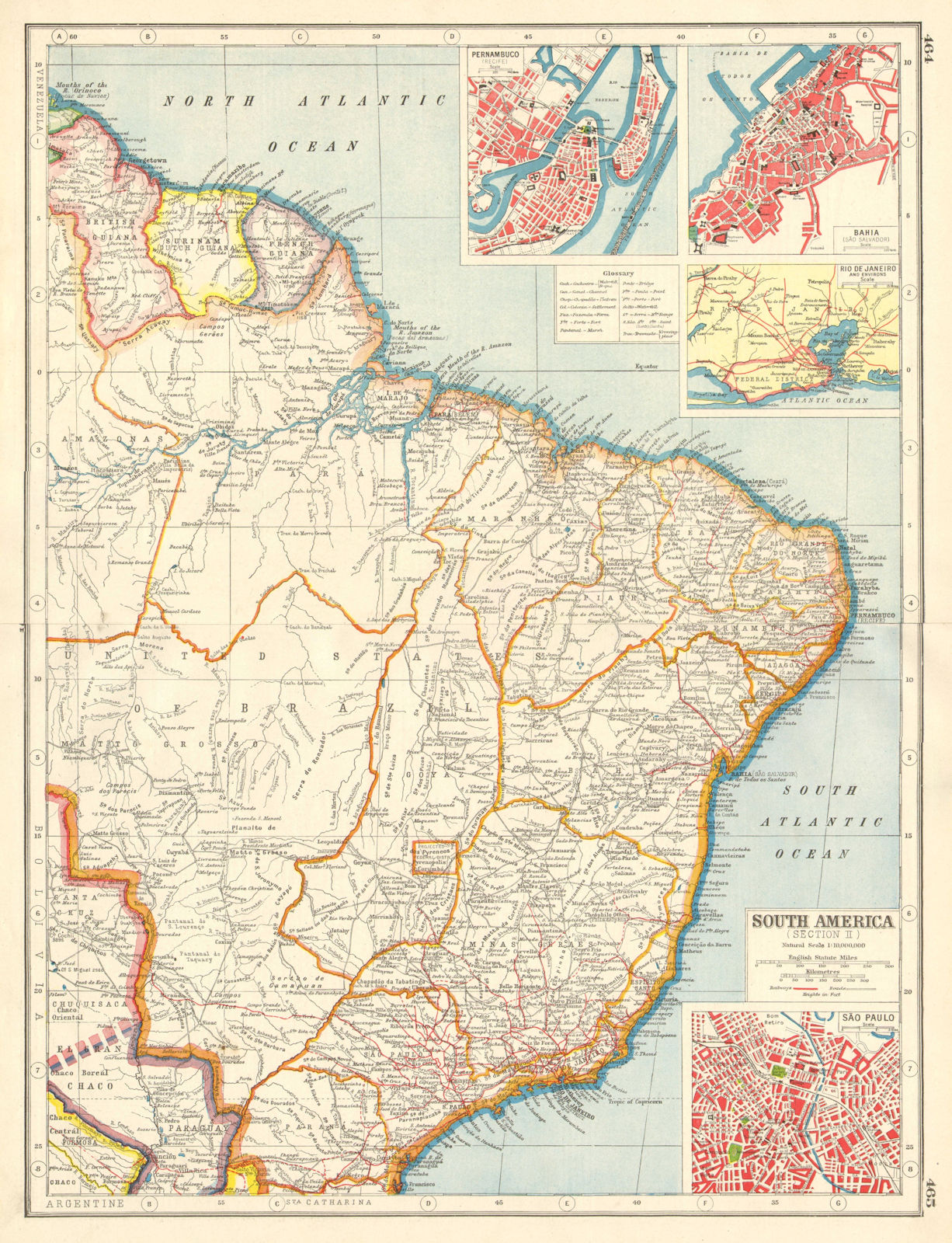 BRAZIL. "Projected Federal District" Pernambuco Bahia Rio Sao Paulo 1920 map