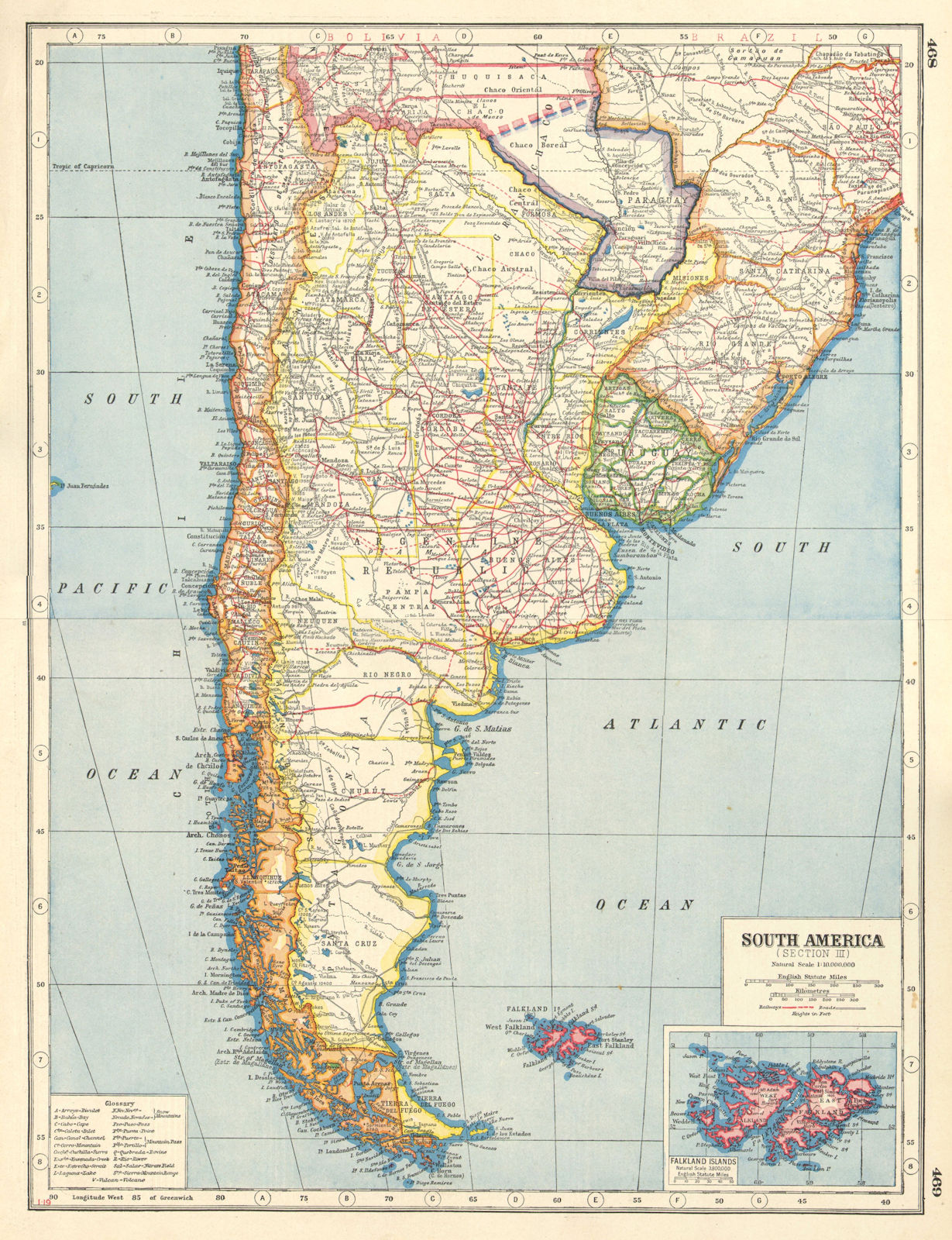 S AMERICA. Bolivia-Paraguay Gran Chaco border dispute. Chile Argentina 1920 map