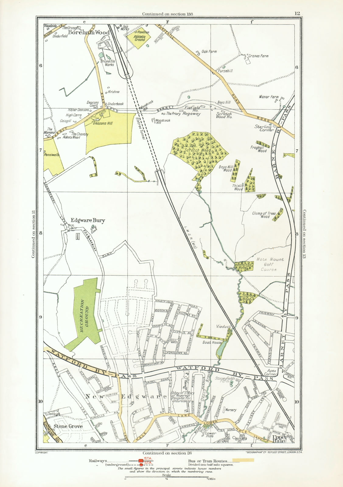 LONDON. Edgware Bury New Edgware Stone Grove Upper Hale 1933 old vintage map