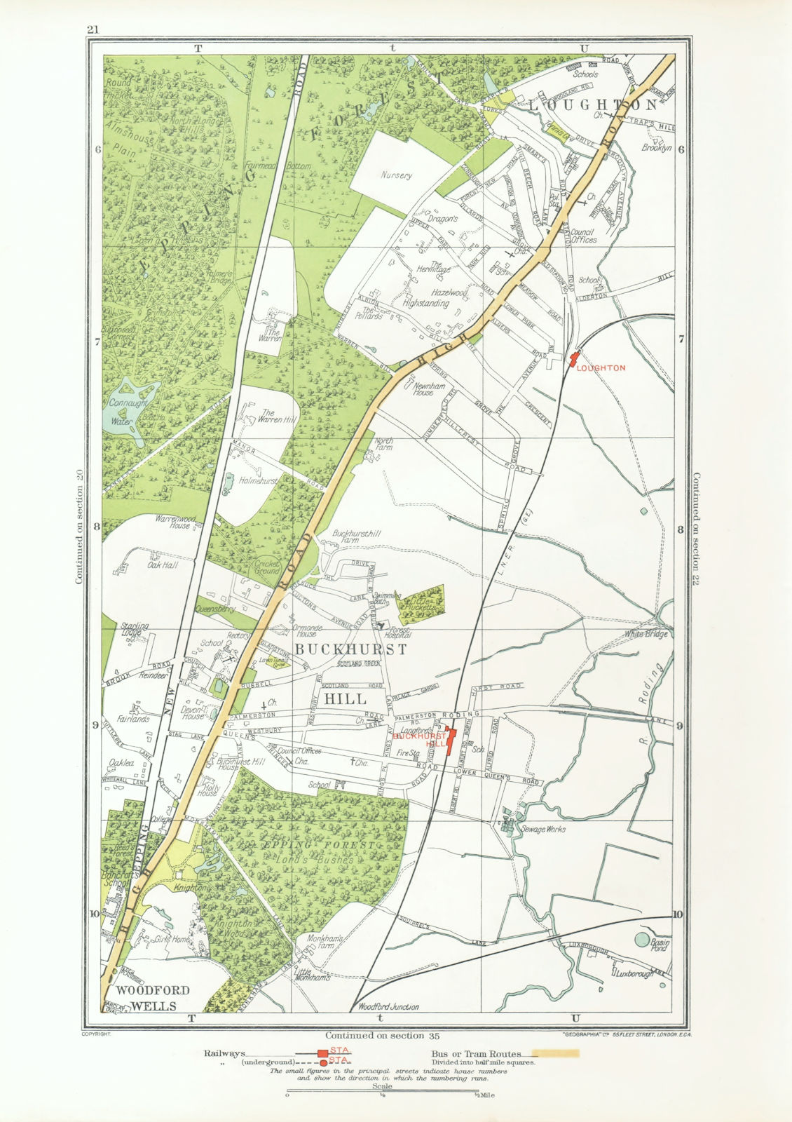 ESSEX. Buckhurst Hill Loughton Woodford Wells Roding Valley 1933 old map