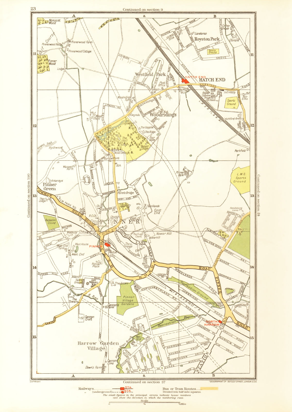 PINNER. Hatch End North Harrow Eastcote Royston Park Westfield Park 1933 map