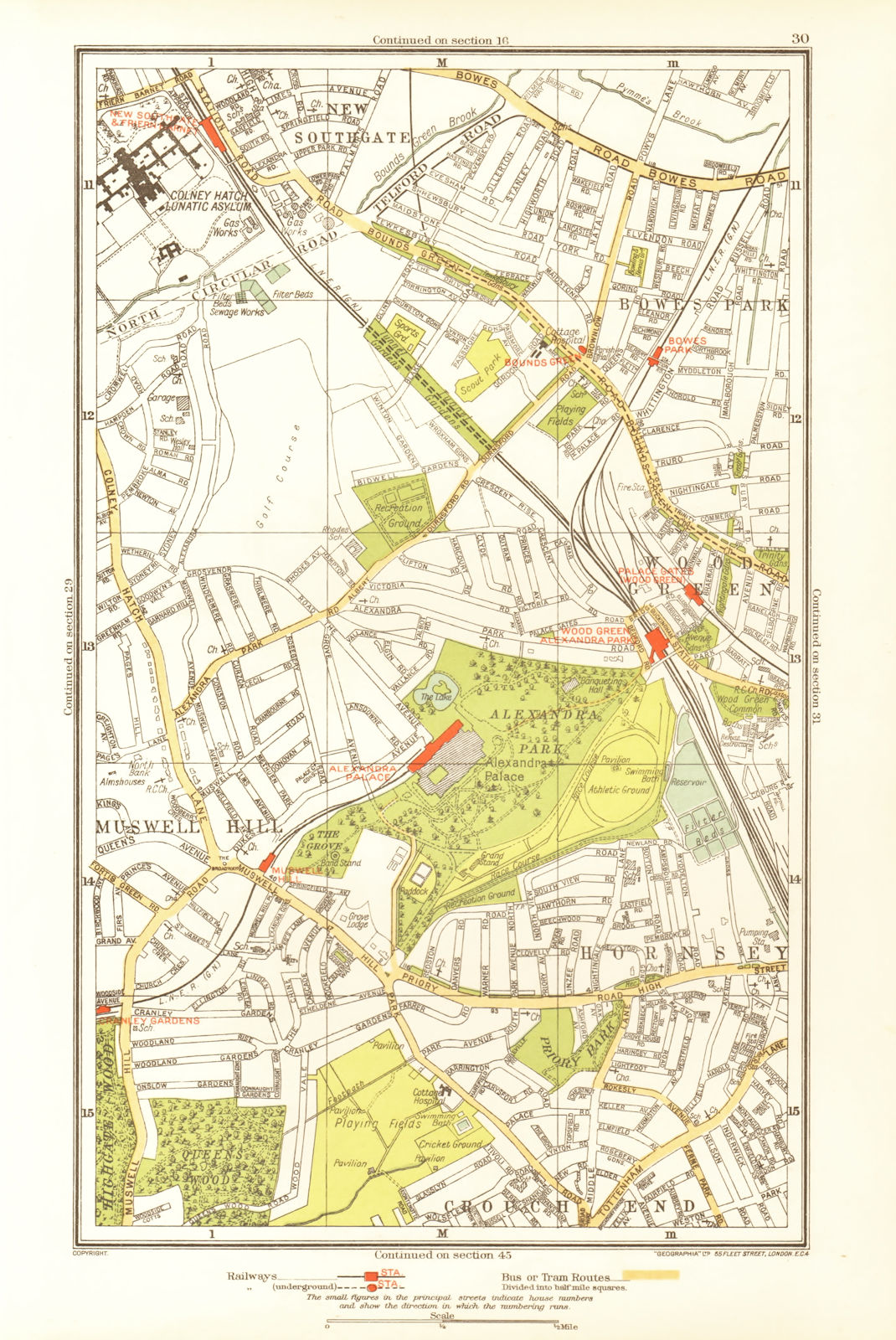 MUSWELL HILL. Alexandra Palace Hornsey Wood Green New Southgate 1933 old map