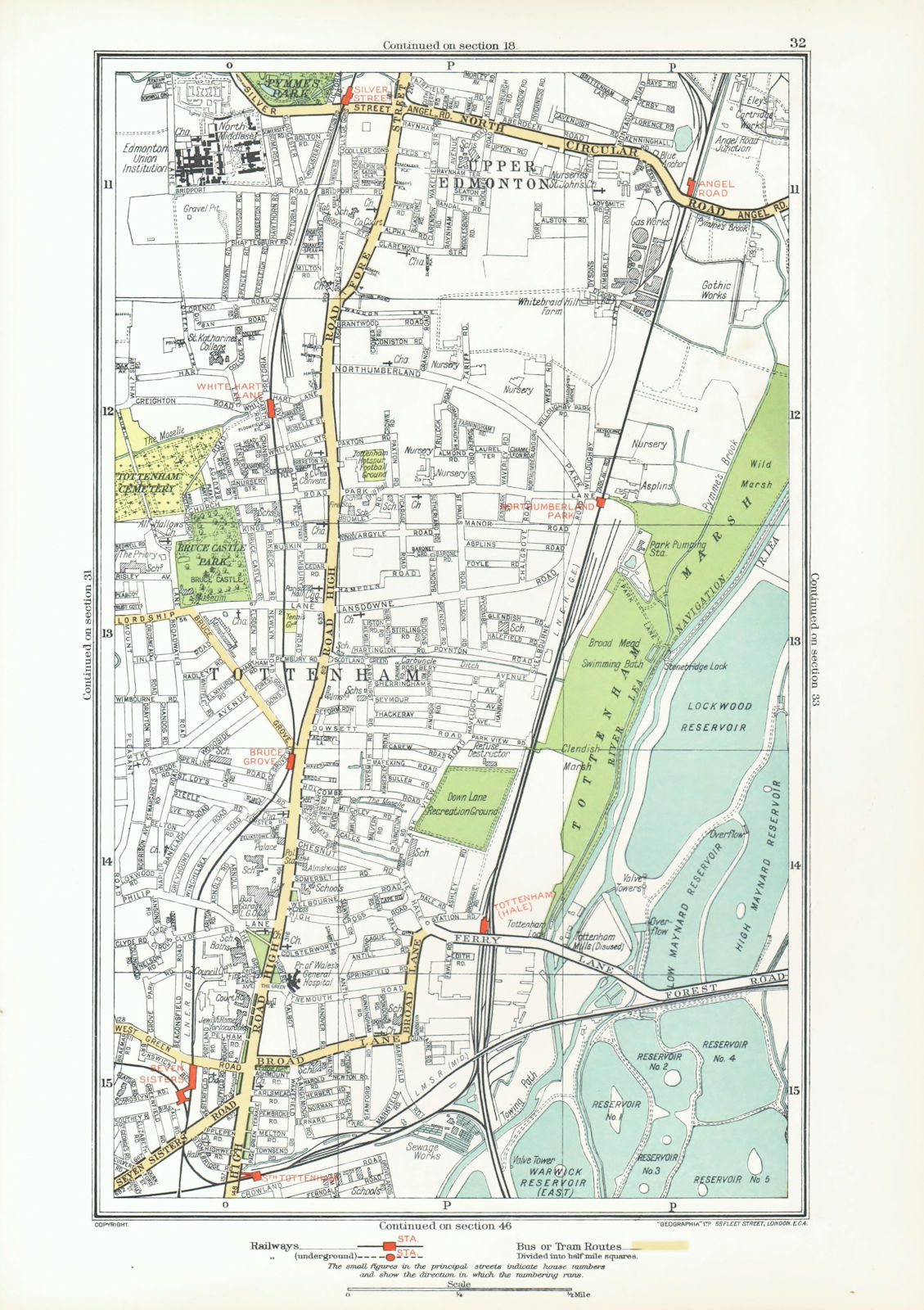 TOTTENHAM. Upper Edmonton White Hart Lane Seven Sisters Angel Road 1933 map