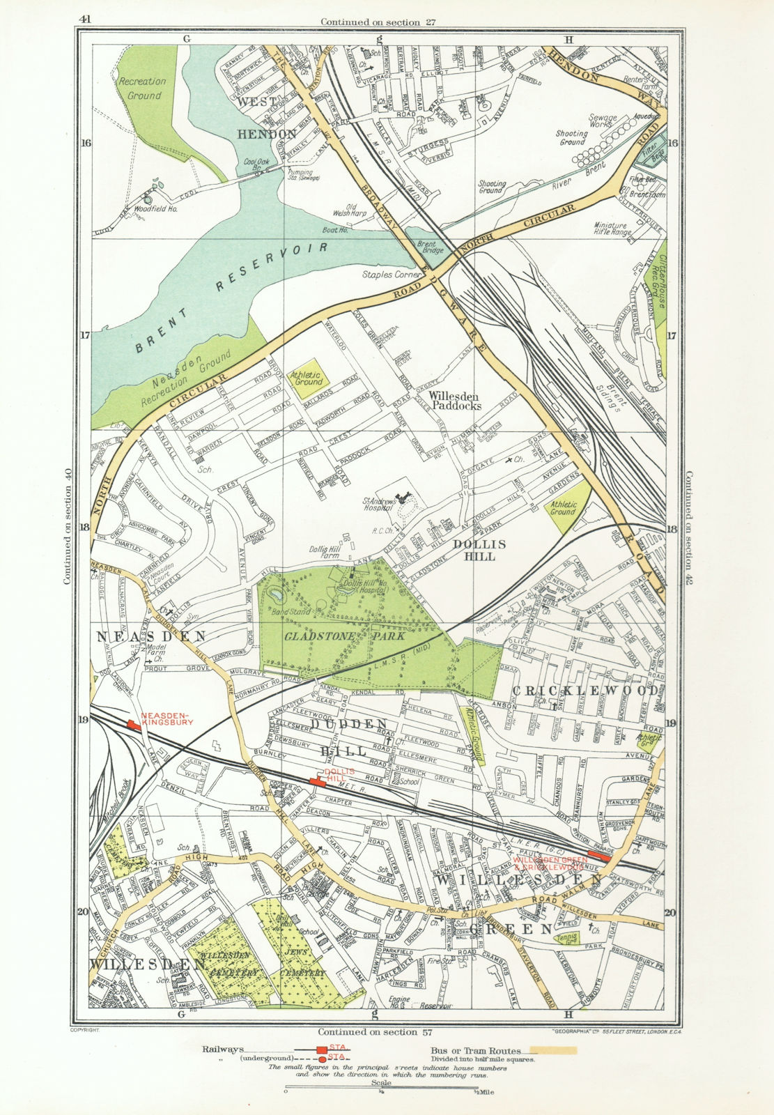 WILLESDEN GREEN. Cricklewood Dollis Hill Neasden Cricklewood Hendon 1933 map