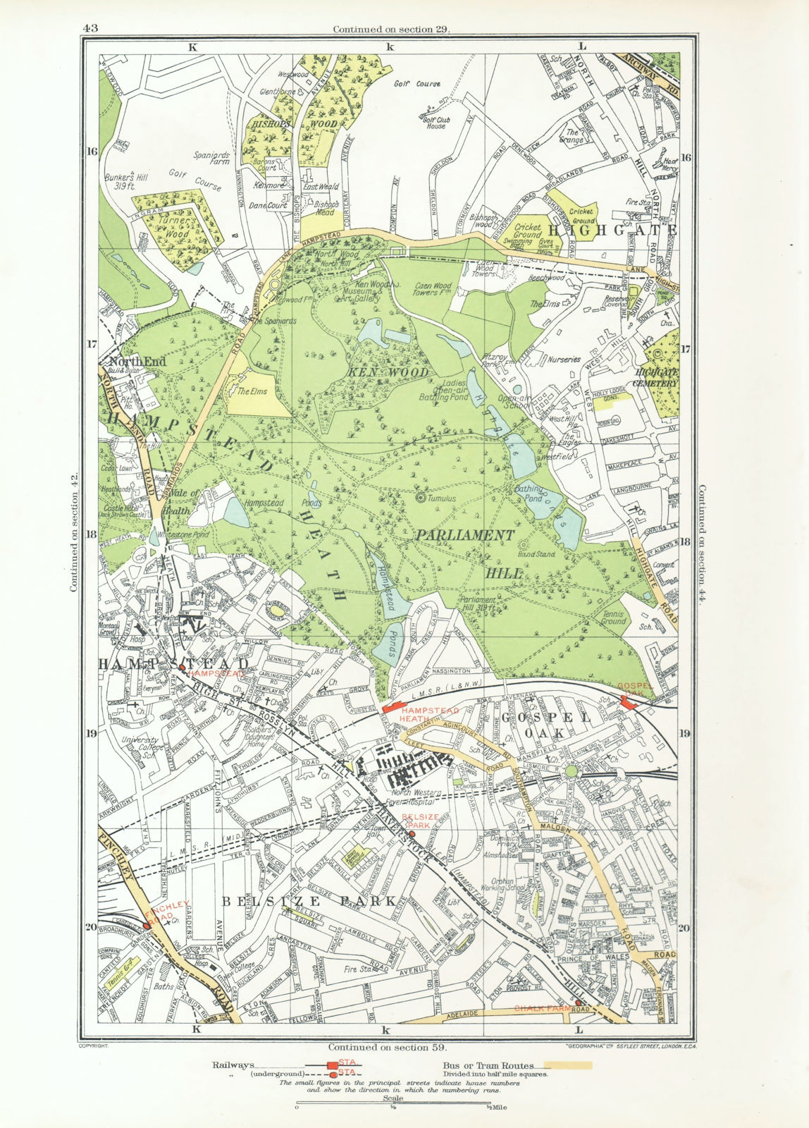 HAMPSTEAD. Belsize Park Gospel Oak Highgate Gospel Oak Parliament Hill 1933 map