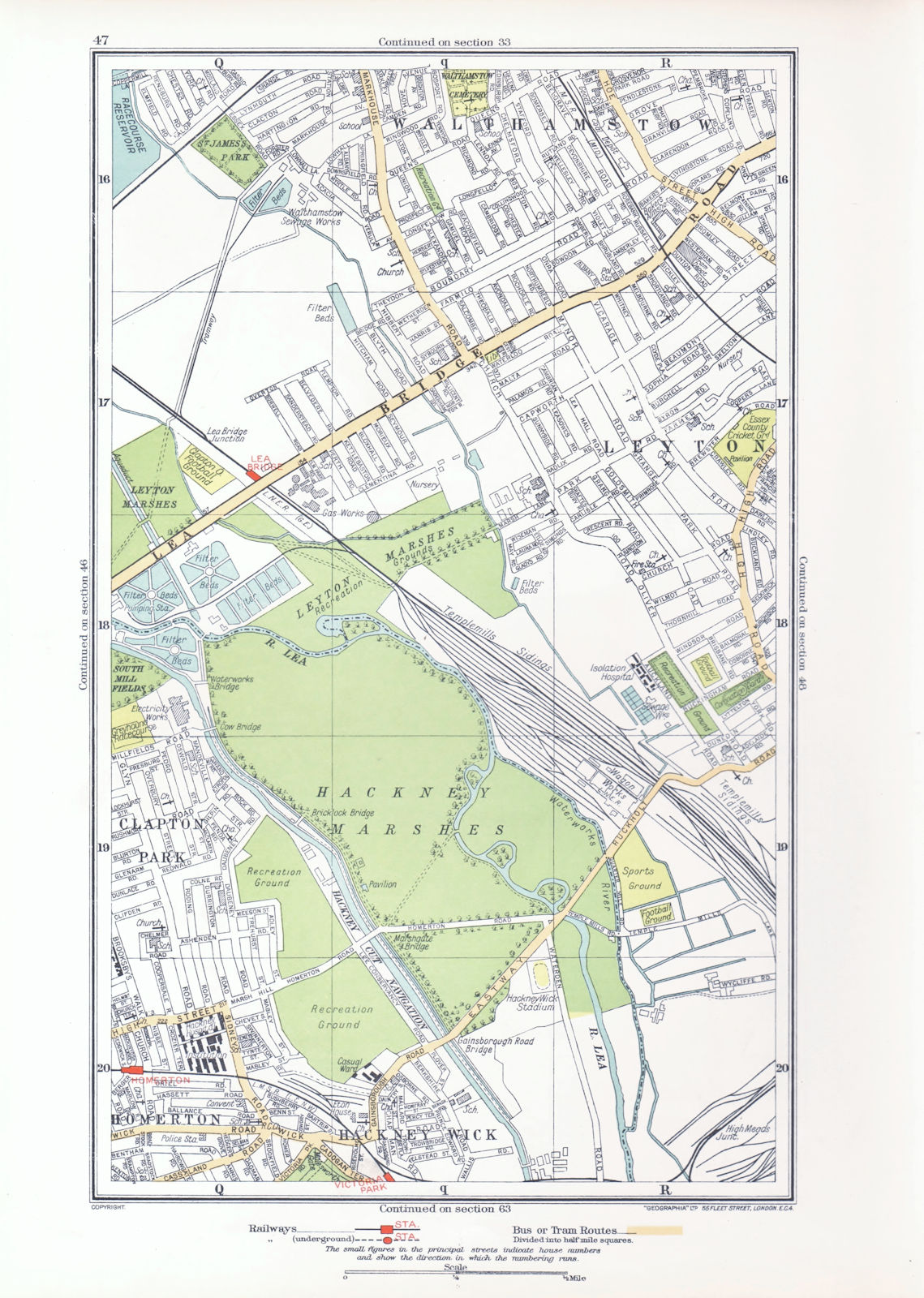 LEYTON. Hackney Marsh/Wick Homerton Walthamstow Clapton Park 1933 old map