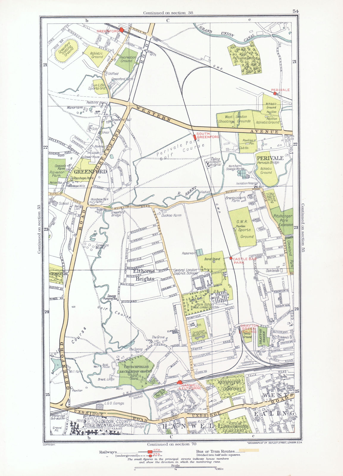 Associate Product GREENFORD. Perivale West Ealing Hanwell Elthorne Heights Drayton Green 1933 map