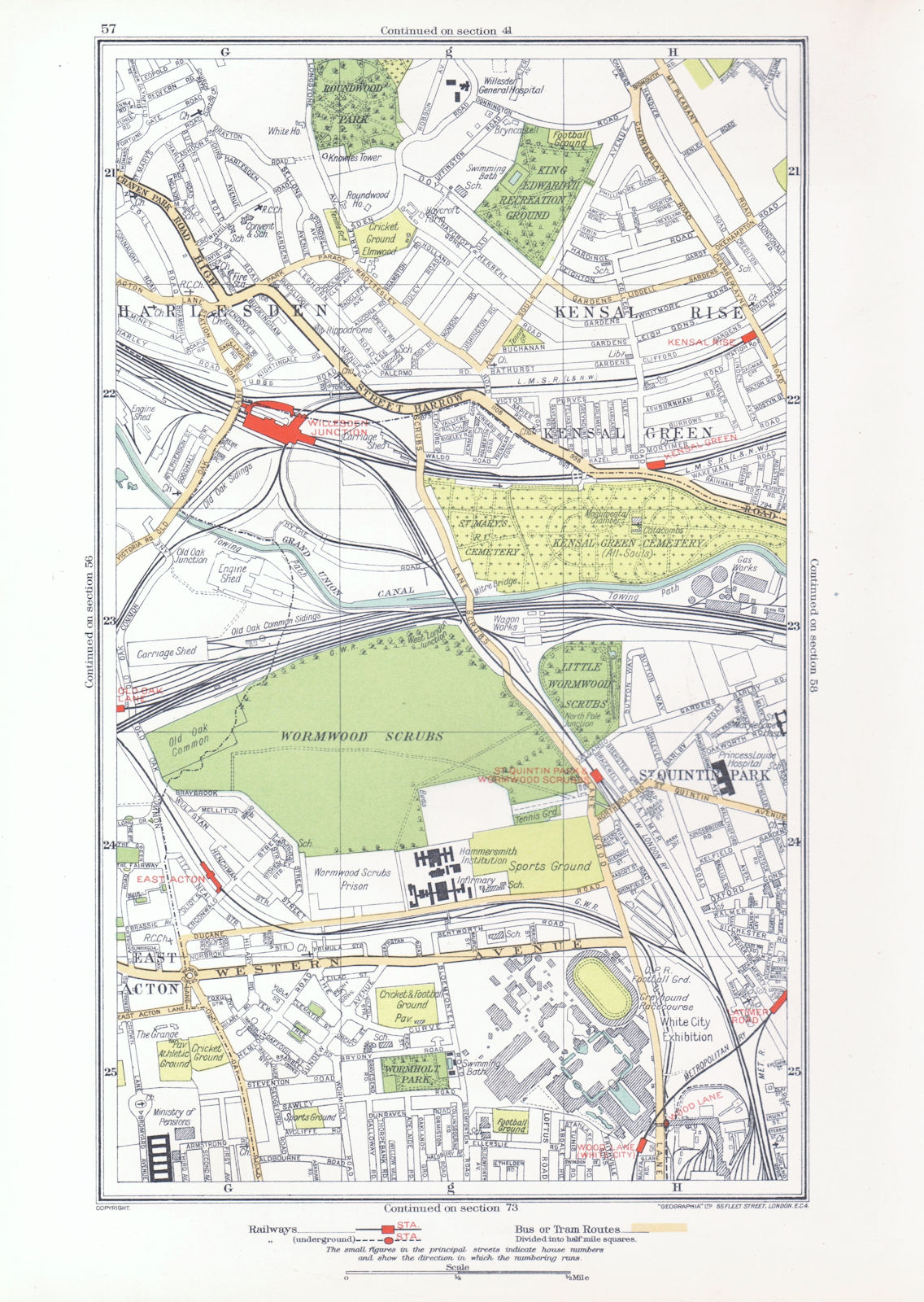 Associate Product KENSAL. Green/Rise; Acton Harlesden Shepherd's Bush Brondesbury Park 1933 map