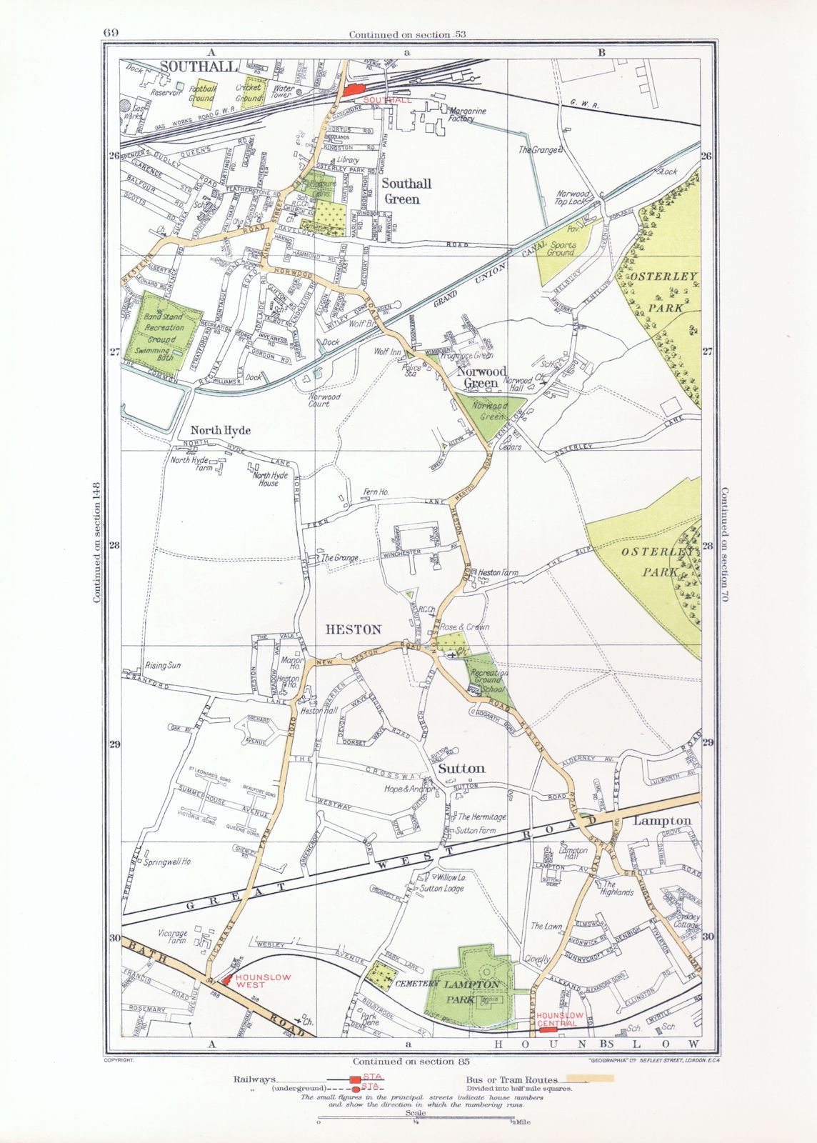 HESTON. Hounslow Lampton Norwood Green Southall North Hyde Sutton 1933 old map