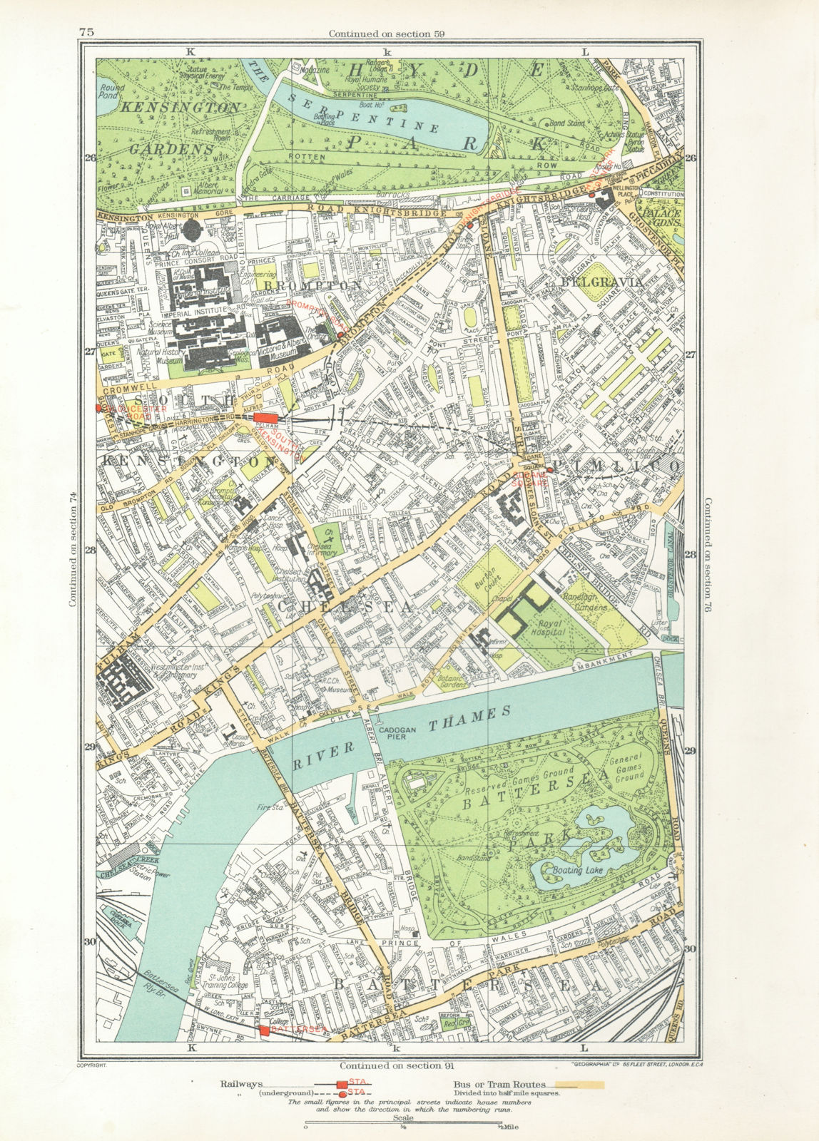 CHELSEA. Battersea Belgravia Pimlico Kensington Brompton Battersea 1933 map
