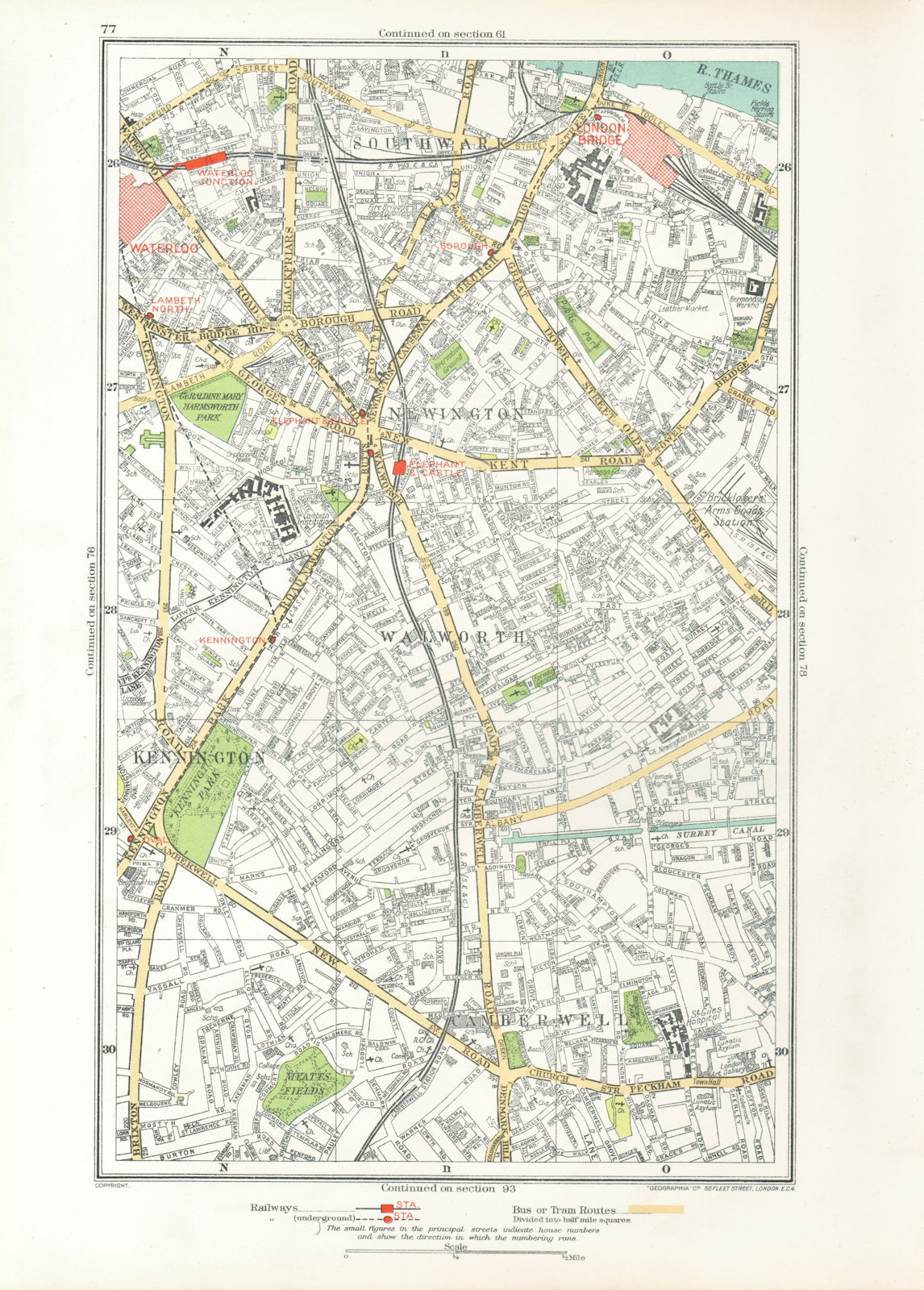 SOUTHWARK. Camberwell Bermondsey Lambeth Kennington Newington 1933 old map