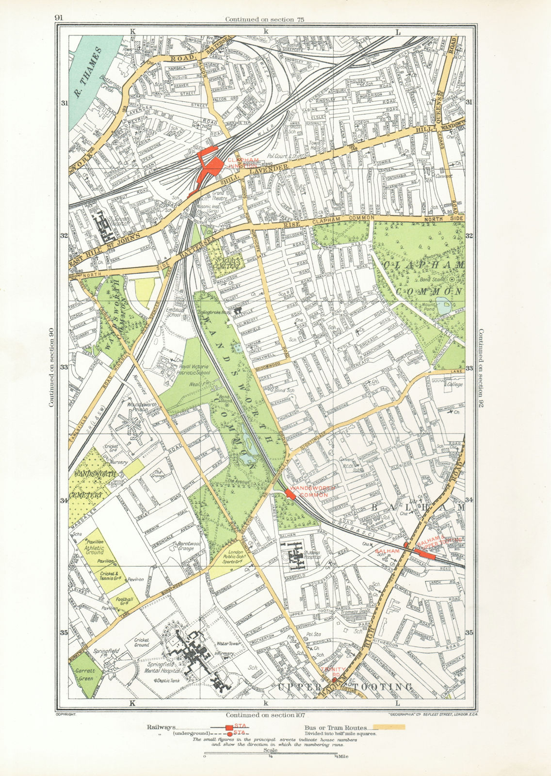 CLAPHAM. Wandsworth Balham Upper Tooting Battersea Clapham Junction 1933 map