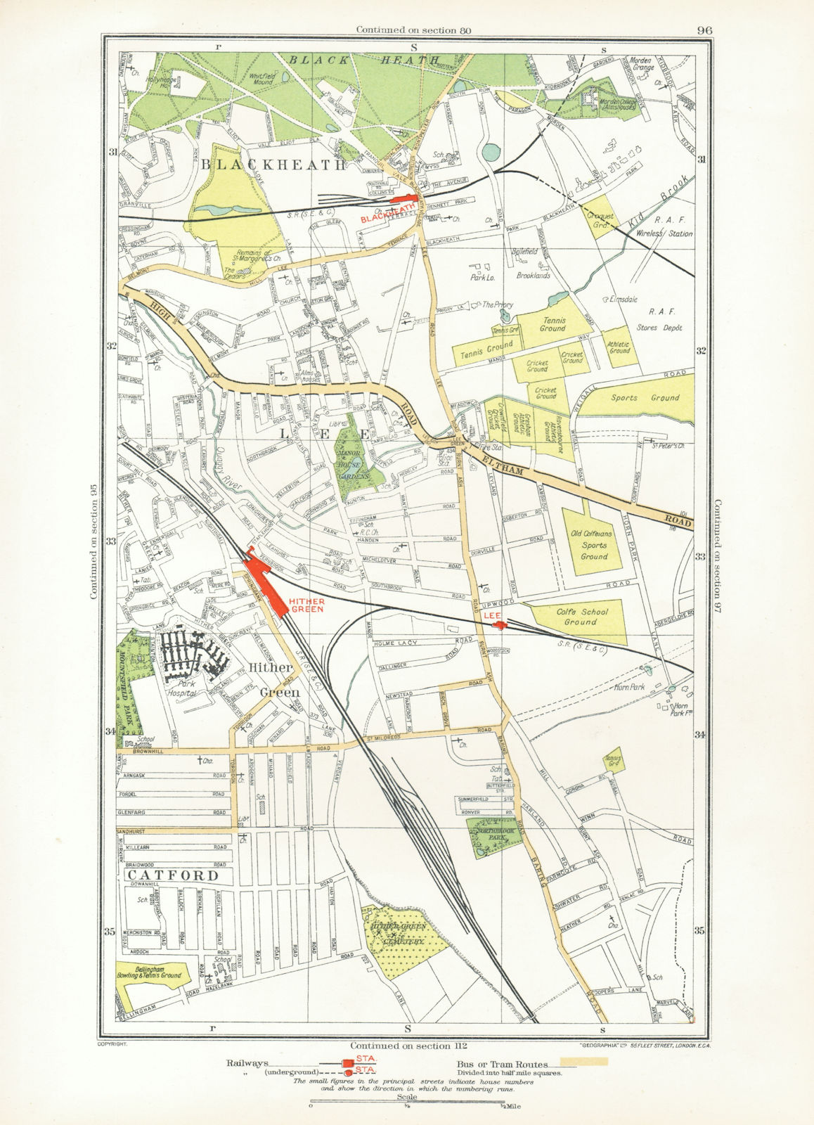 LONDON. Blackheath Hither Green Lee Catford Kidbrooke 1933 old vintage map