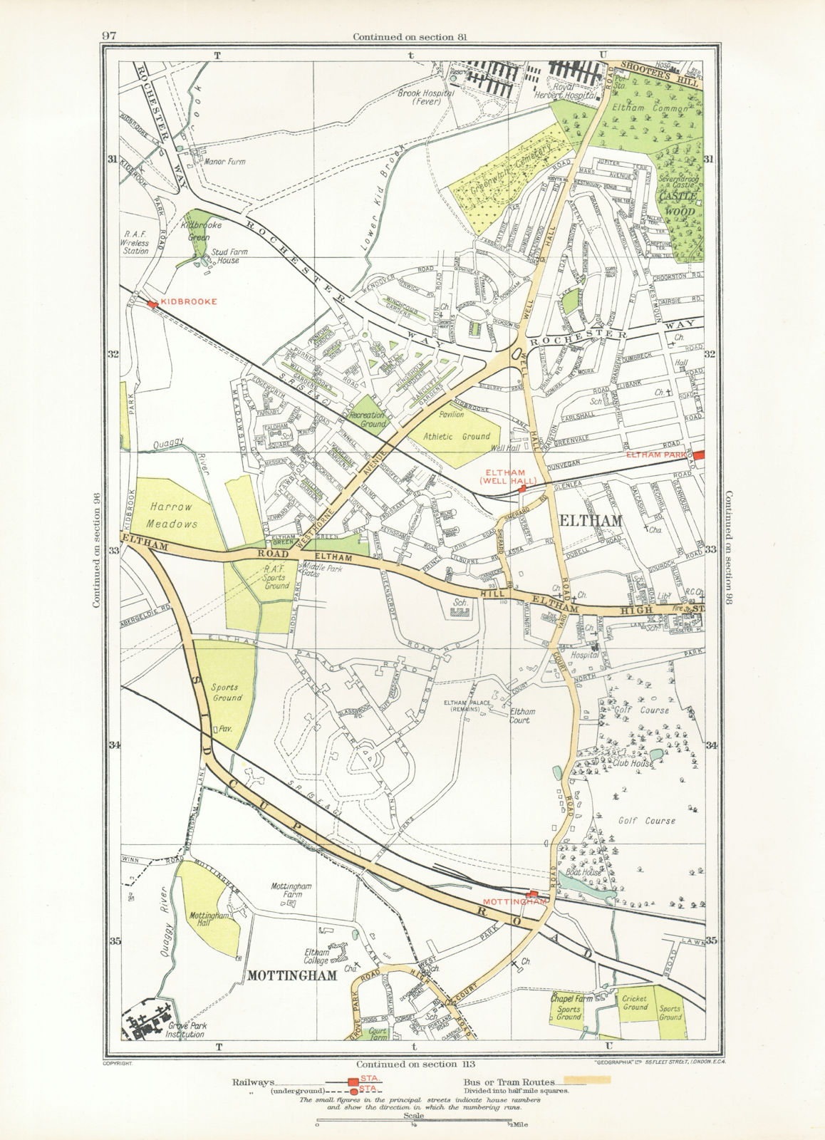 ELTHAM. Mottingham Kidbrooke Shooter's Hill Eltham Park Horn Park 1933 old map