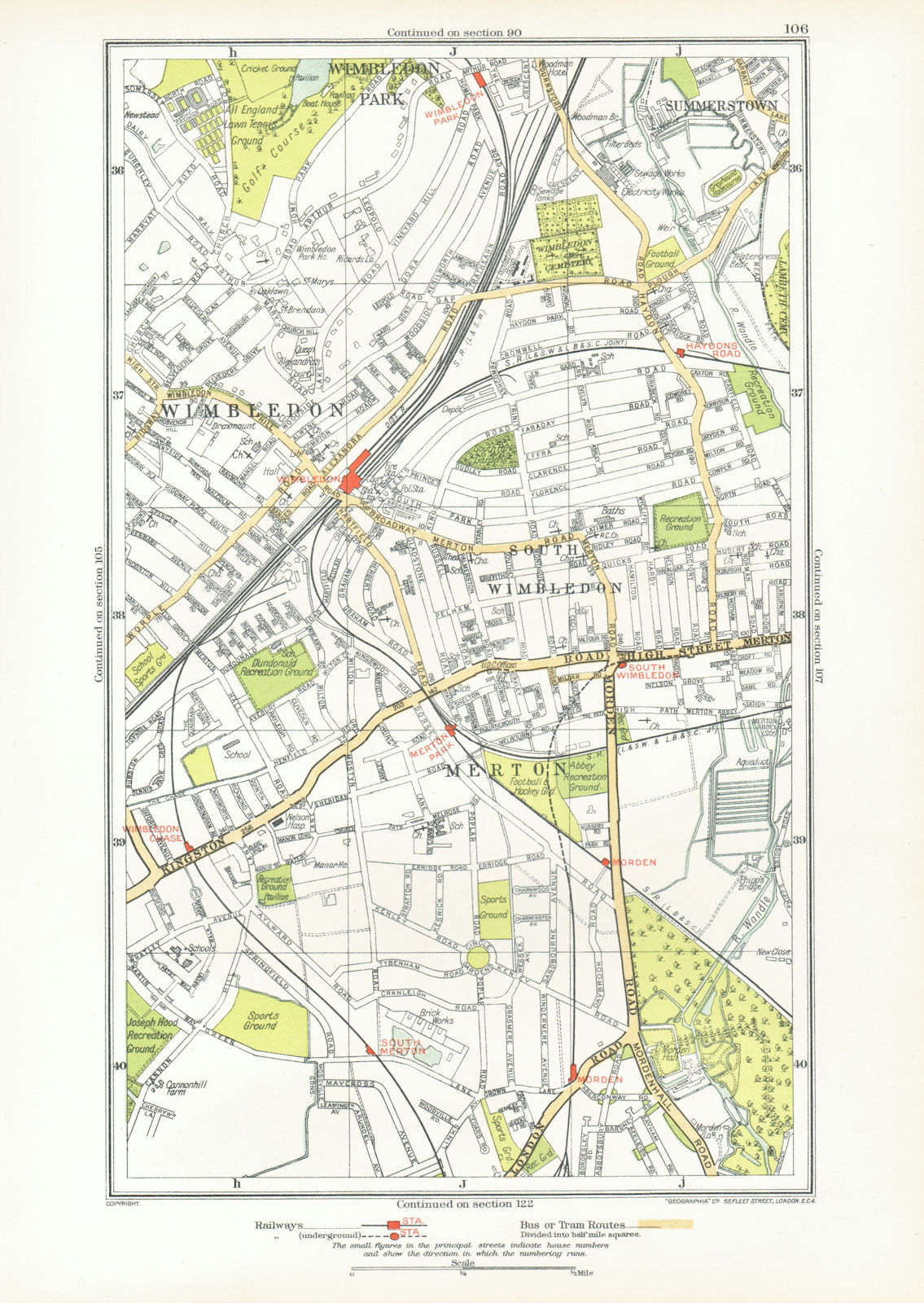 LONDON. Merton South Wimbledon Summerstown Haydon's Road Morden 1933 old map