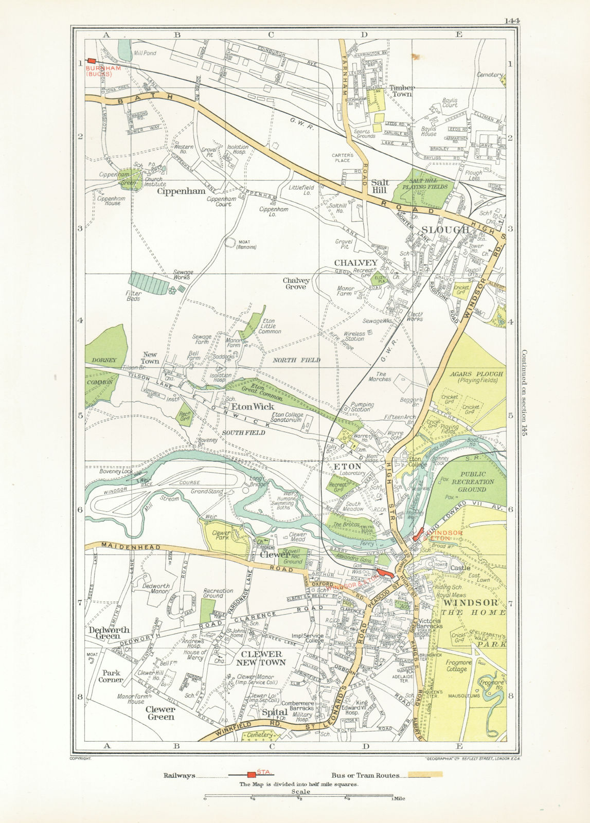 WINDSOR ETON SLOUGH. Clewer Dedworth Chalvey Cippenham Eton Wick 1933 old map