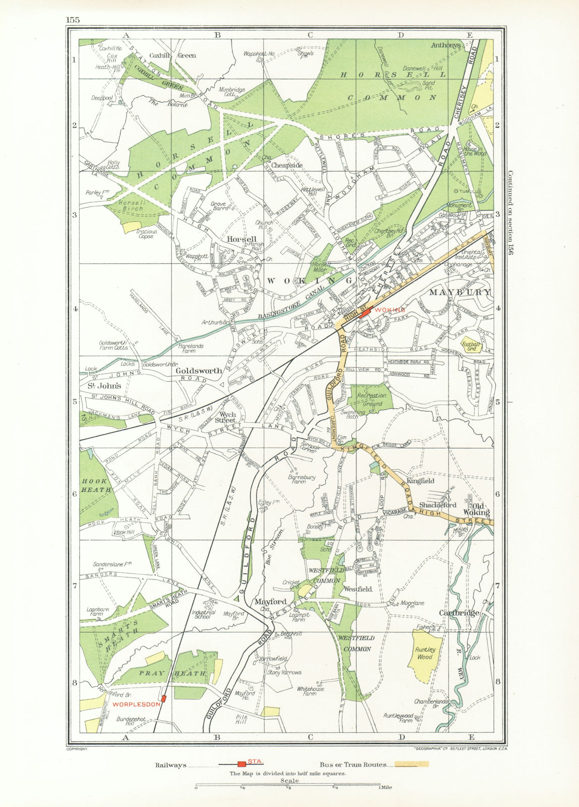 WOKING. Horsell Maybury Mayford Worplesdon Cartbridge (Surrey) 1933 old map