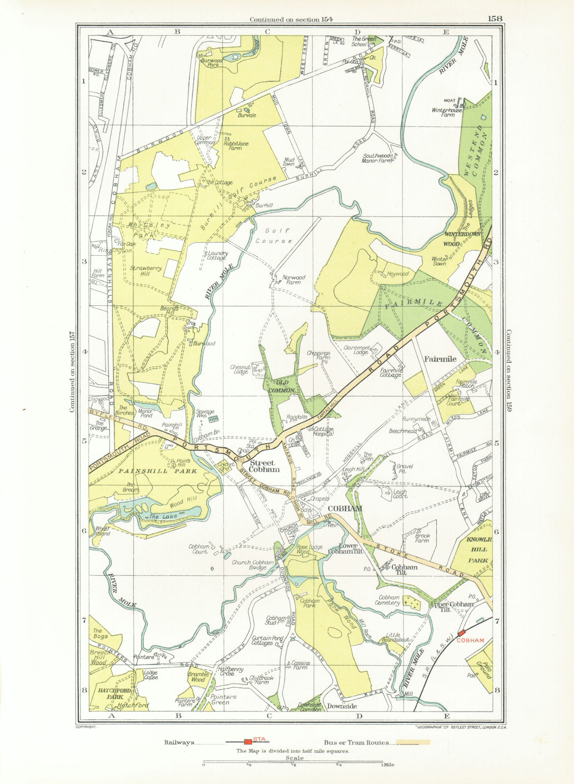 COBHAM. Stoke d'Abernon Whiteley Village Fairmile Burwood Park (Surrey) 1933 map