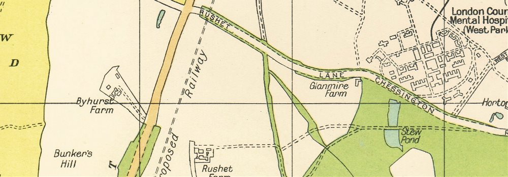 ASHTEAD. Ewell Chessington Claygate Horton Epsom Common Hook 1933 old map