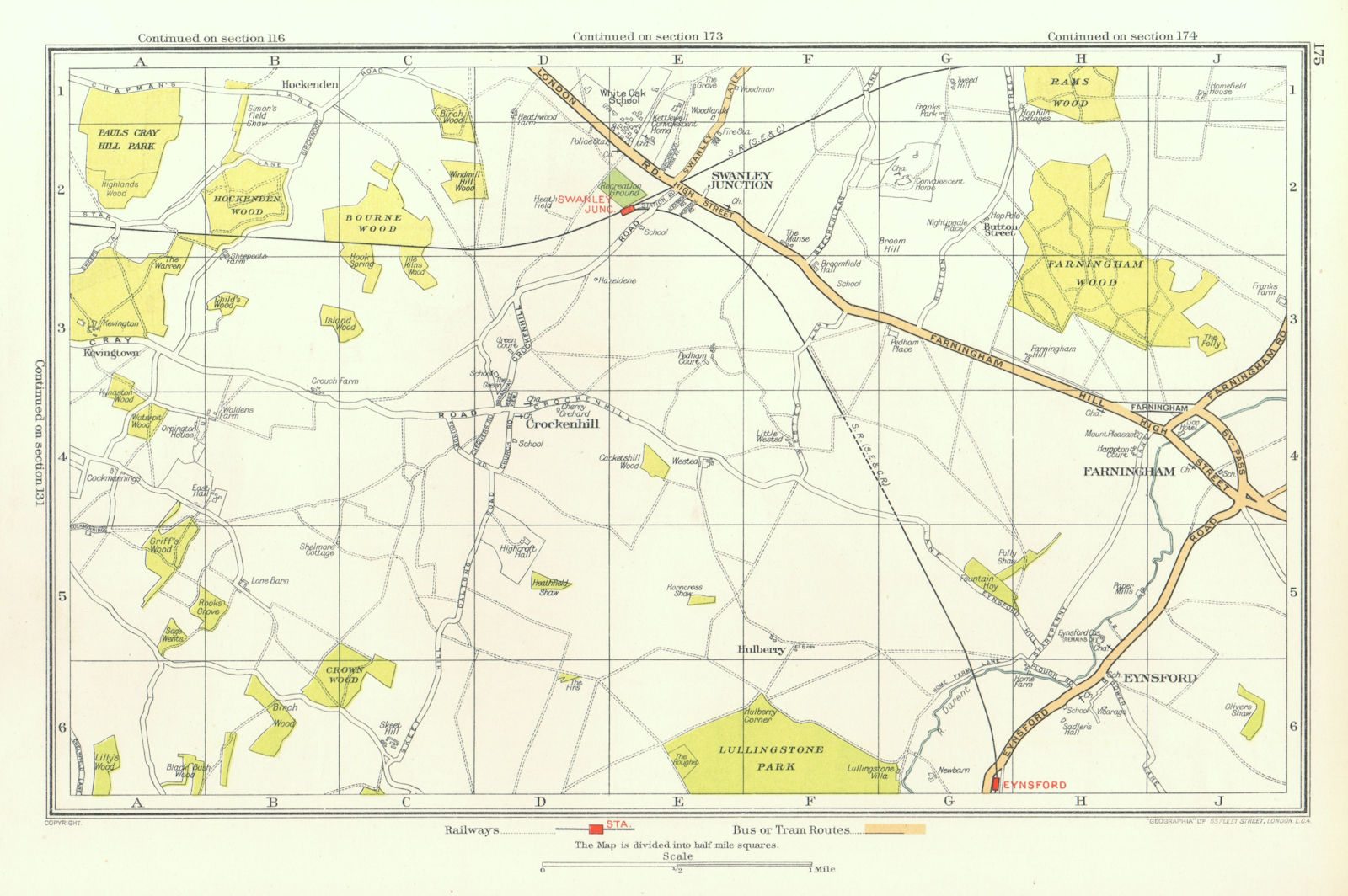 SWANLEY. Crockenhill Eynsford Farningham Kevingtown (Kent) 1933 old map